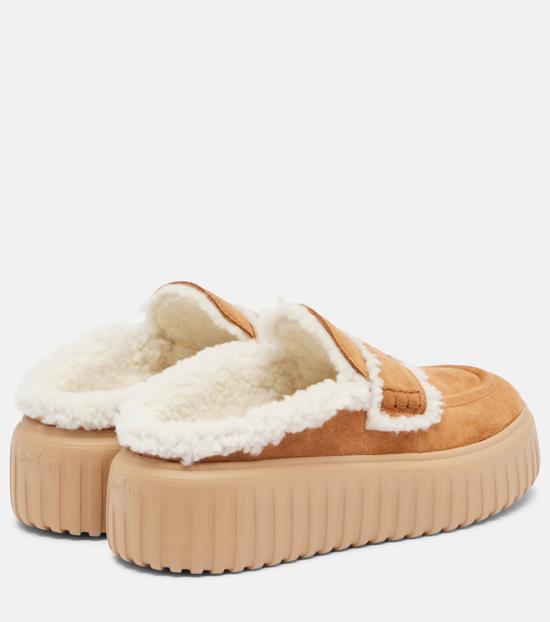 Shearling-trimmed suede slippers - 2