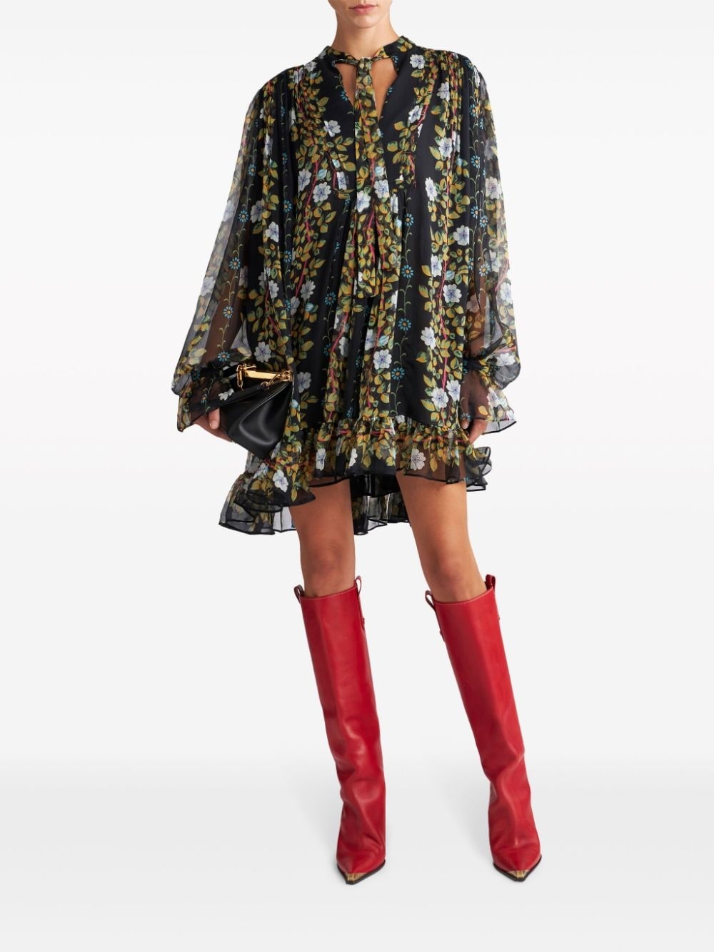 floral-print silk dress - 2