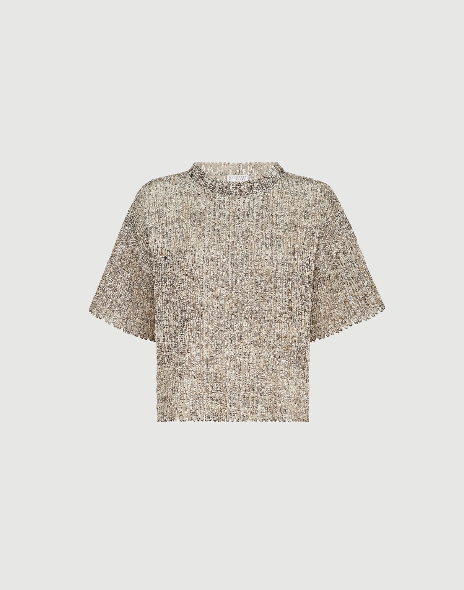 Dazzling craquelé embroidery t-shirt in mohair and wool - 1