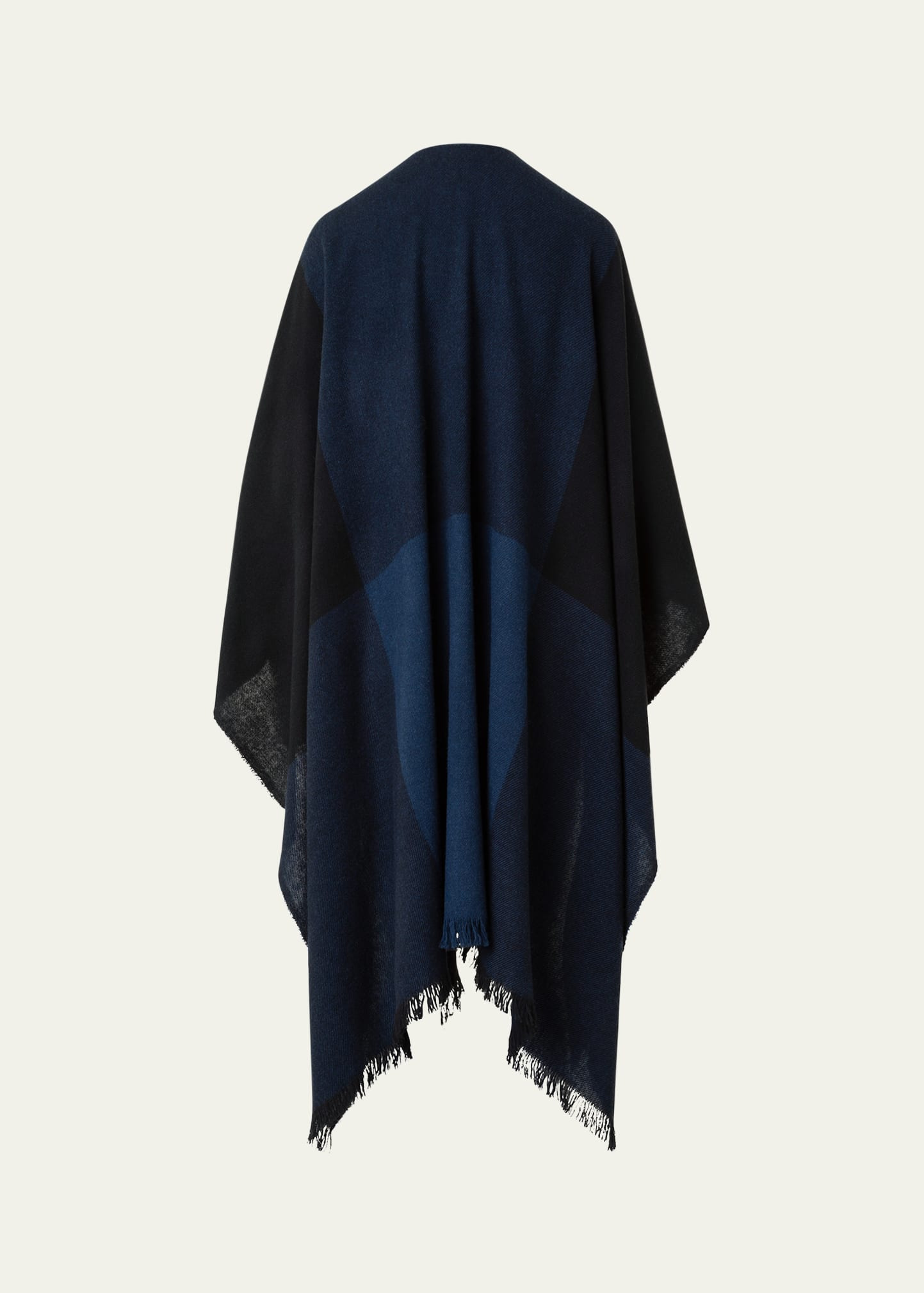 Check Wool-Cashmere Fringed Cape Scarf - 2
