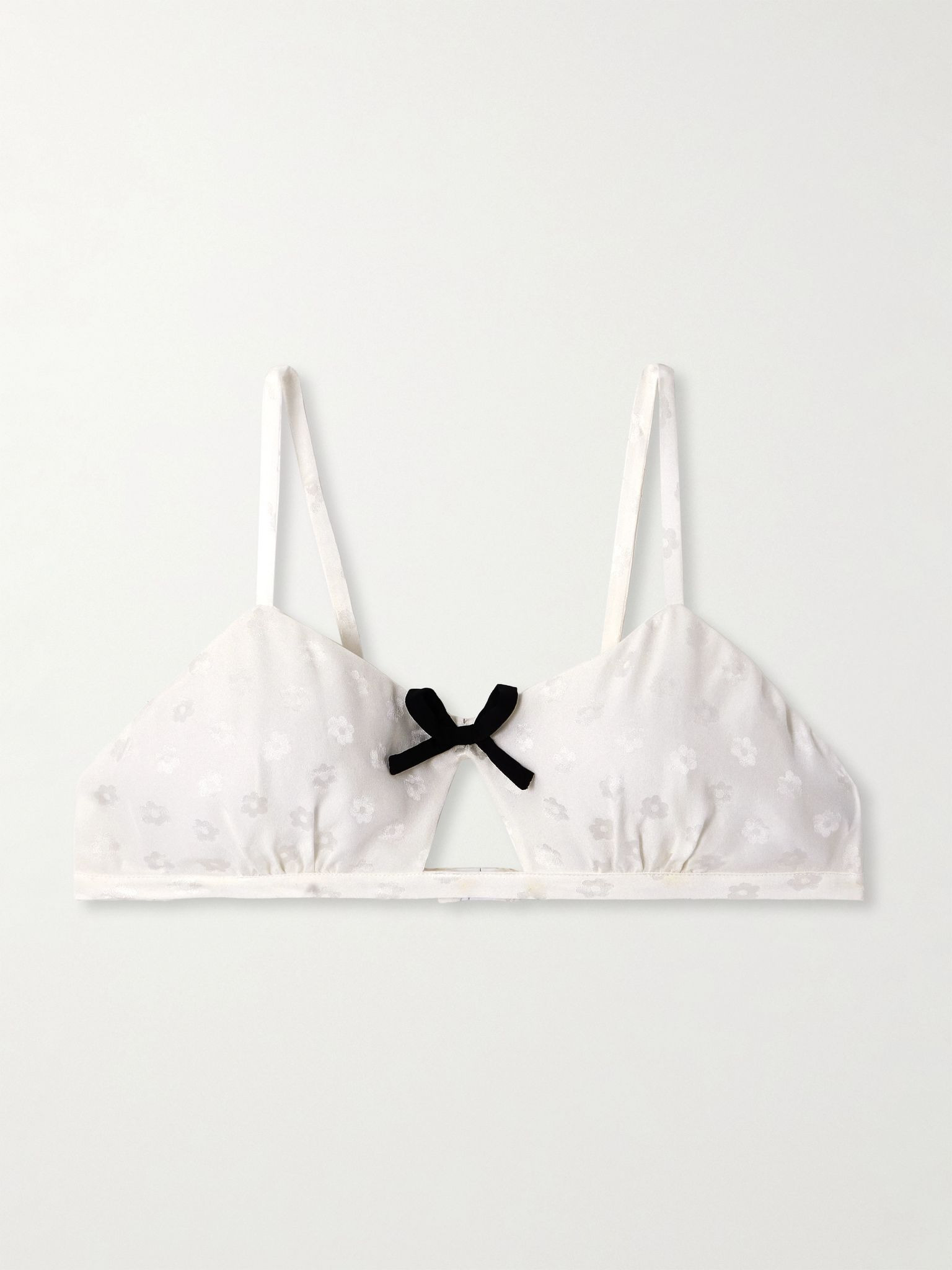Bow-embellished floral-jacquard silk bralette White - 1