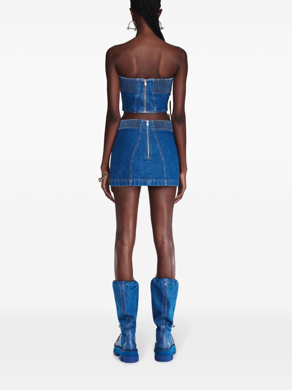 lace-up denim skirt - 4