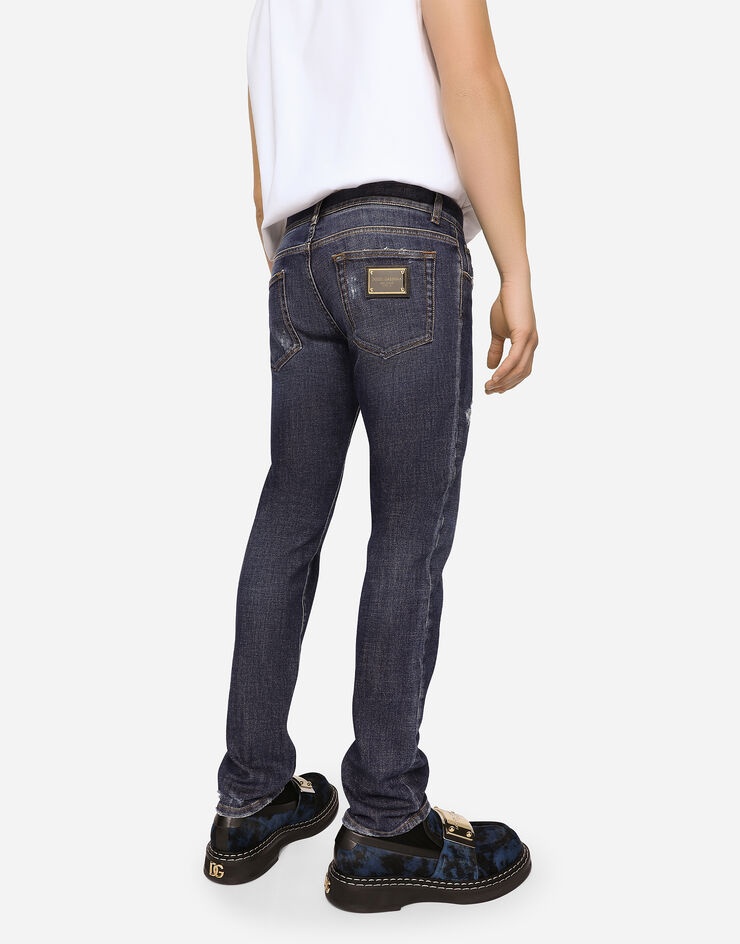 Mid blue skinny stretch jeans with abrasions - 4