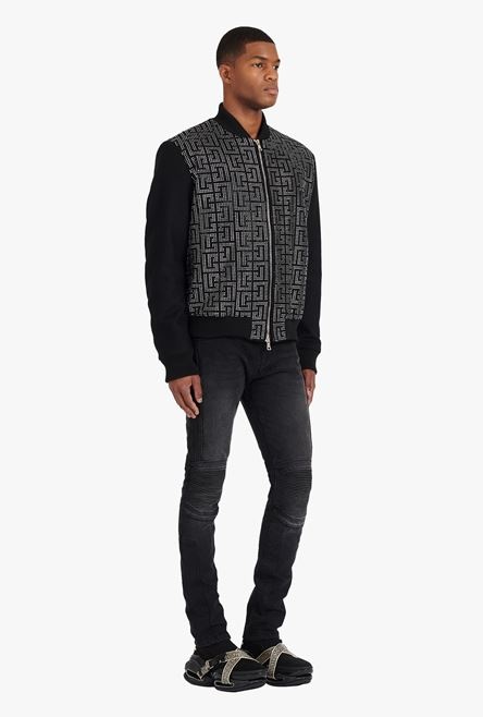 Teddy jacket with embroidered black and silver Balmain monogram - 7