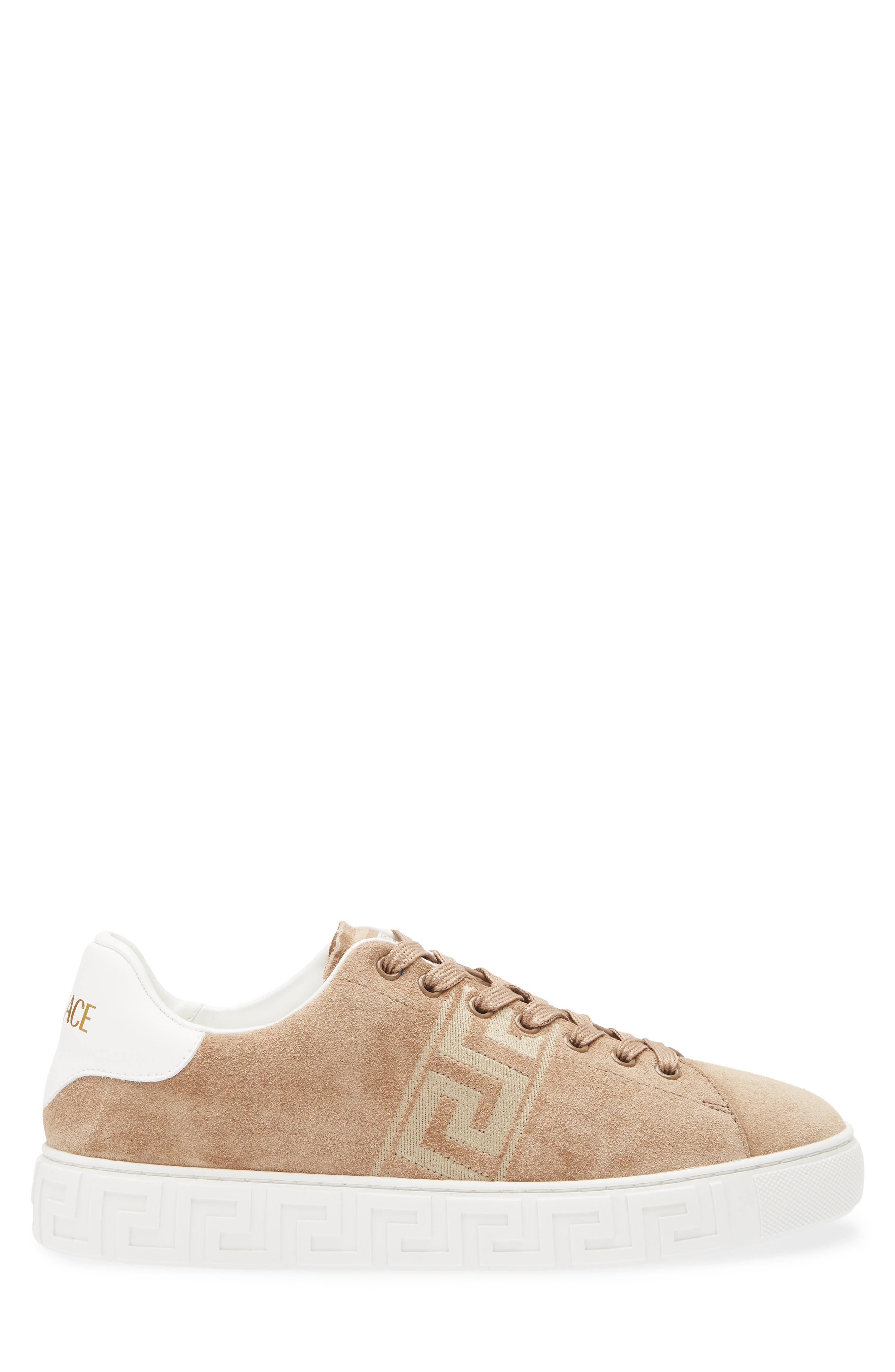 Versace Greca Suede Low Top Sneaker in Sand at Nordstrom - 3