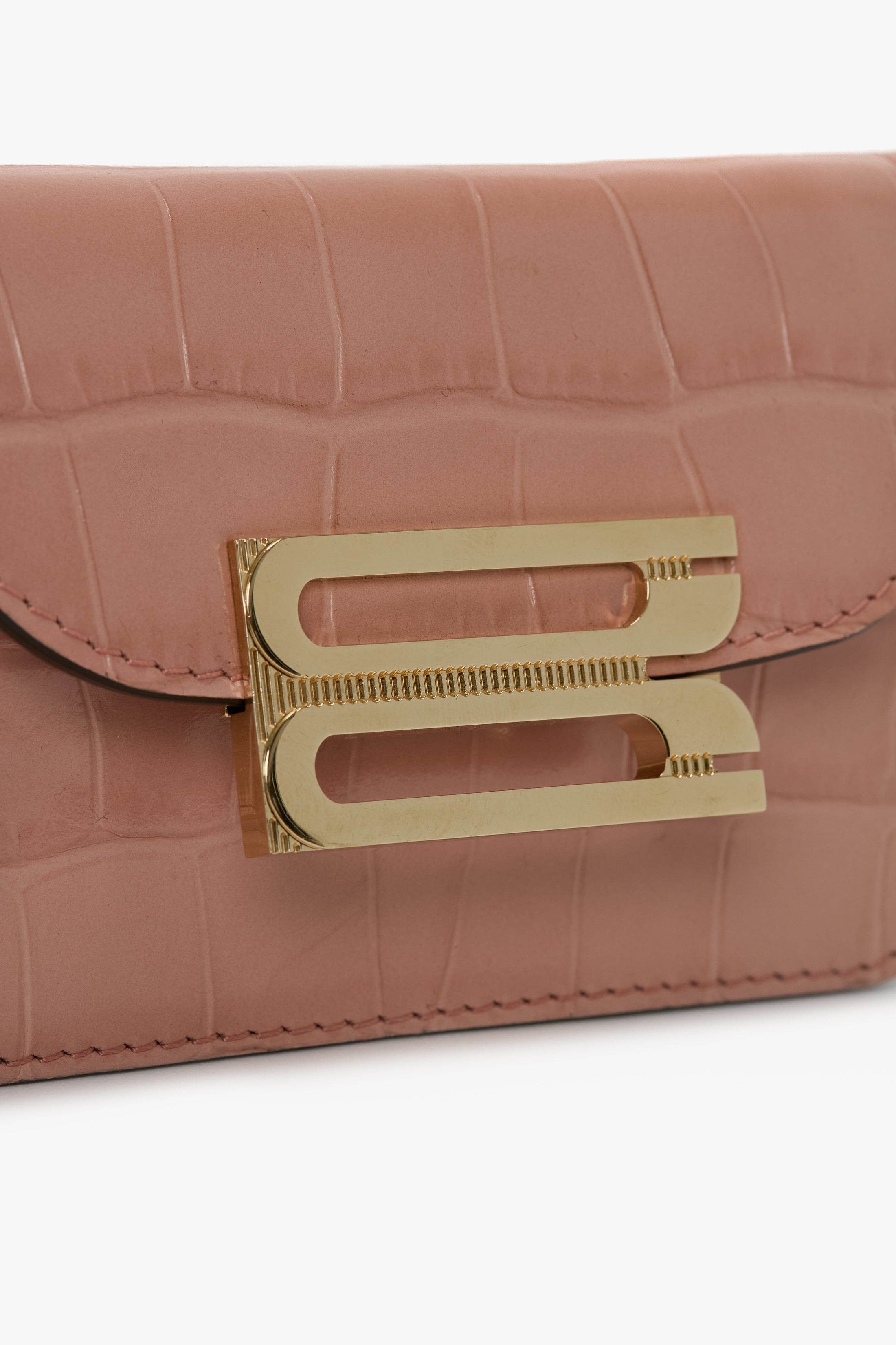 Micro Dorian Bag With Chain Strap In Blush Pink Croc Embossed Leather - 4