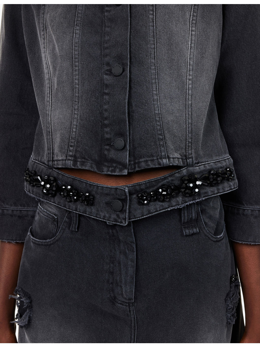 Tail Bead-Embellished Denim Jacket - 6