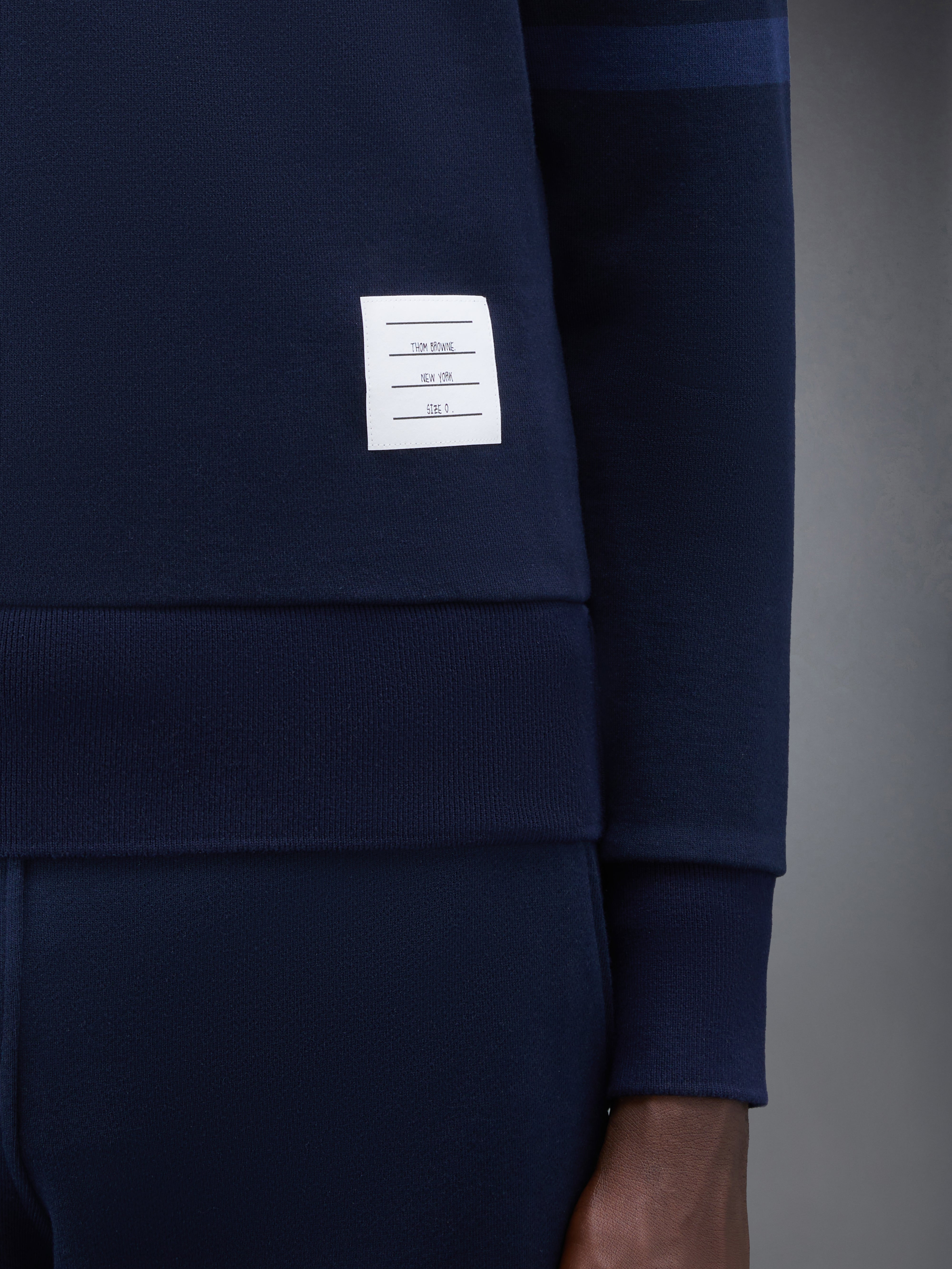Navy Cotton Loopback Relaxed Fit Tonal 4-Bar Crewneck Sweatshirt - 4