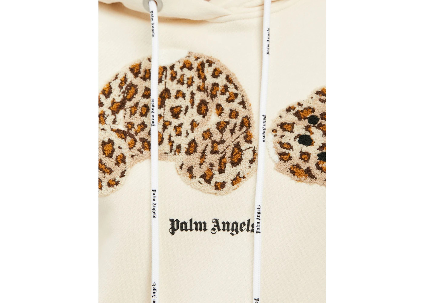 Palm Angels Womens Leopard Bear Hoodie Off White/Brown - 2