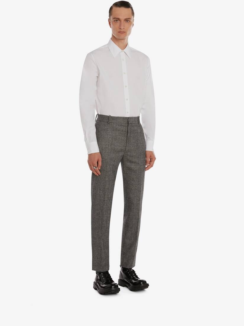 Prince Of Wales Wool Flannel Trouser in Grey - 3