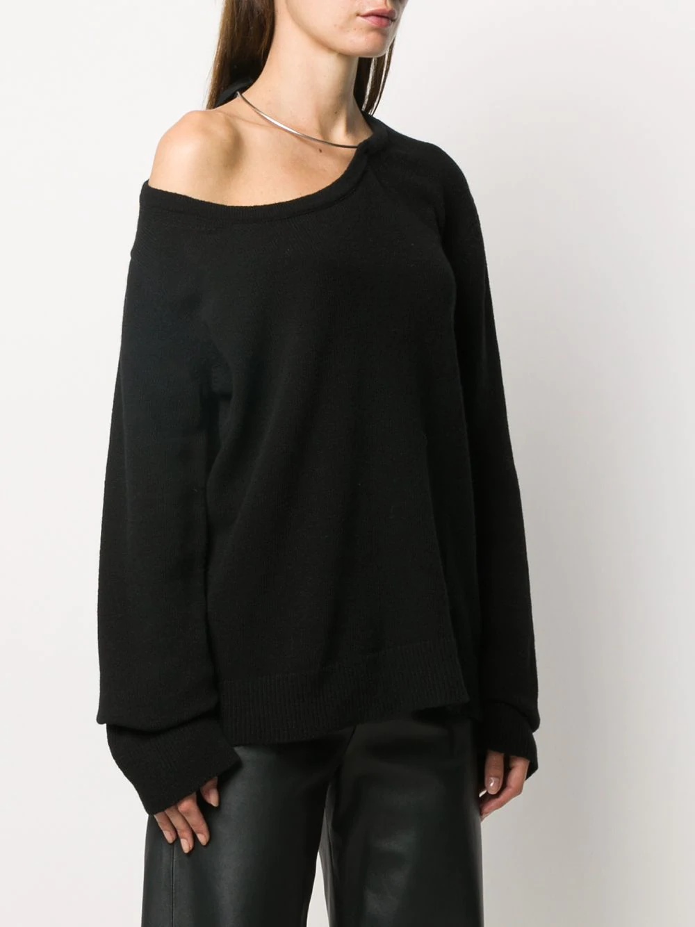 asymmetric one shoulder wool jumper - 3