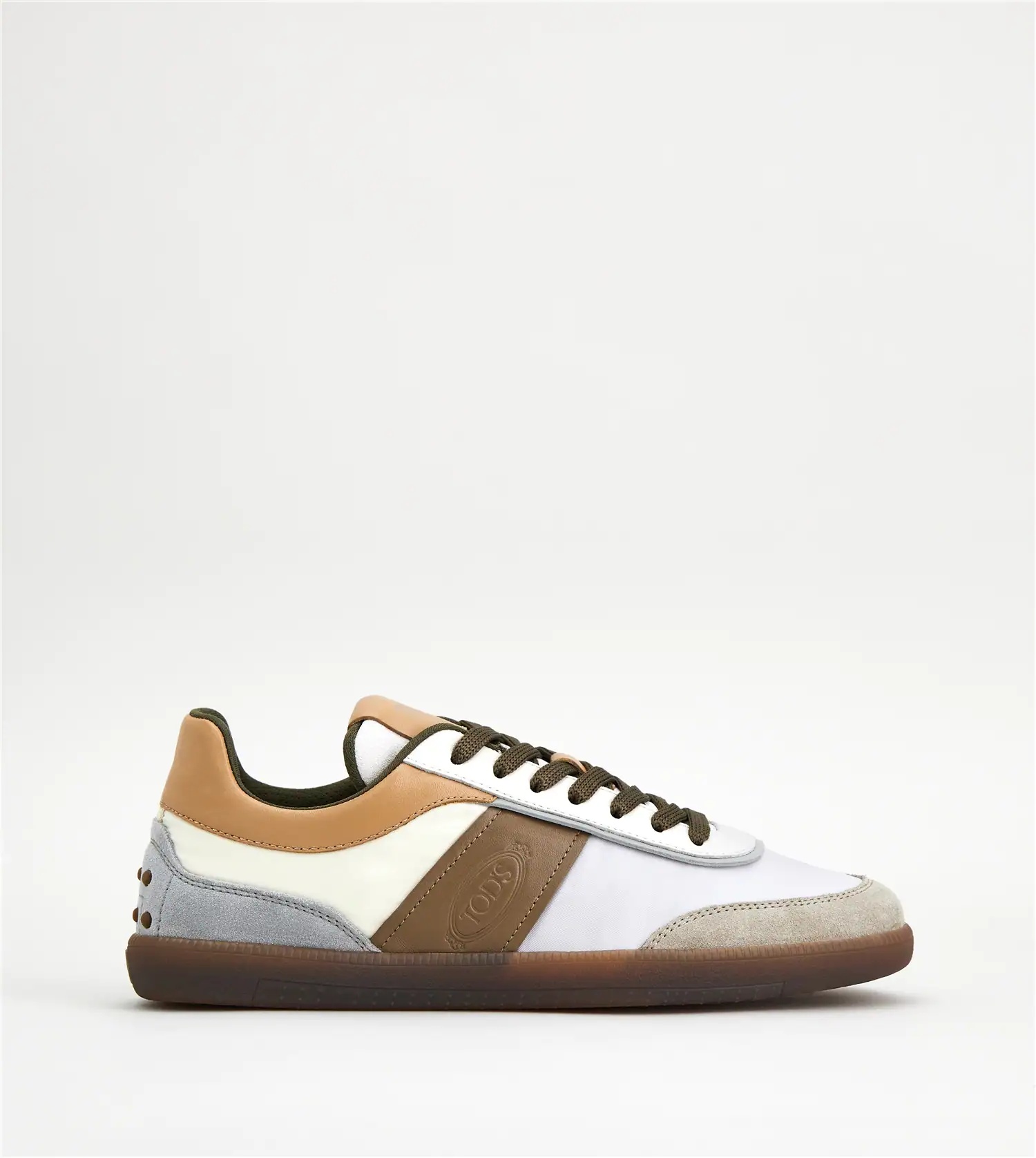 TOD'S TABS SNEAKERS IN LEATHER AND FABRIC - WHITE, BEIGE, GREY - 1