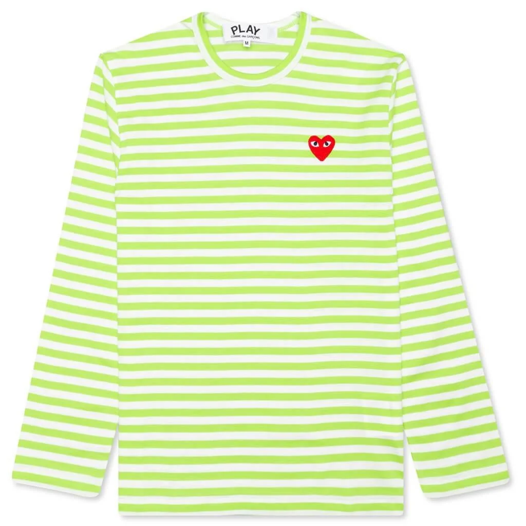 Green & White Striped Heart Patch Long Sleeve T-Shirt - 1