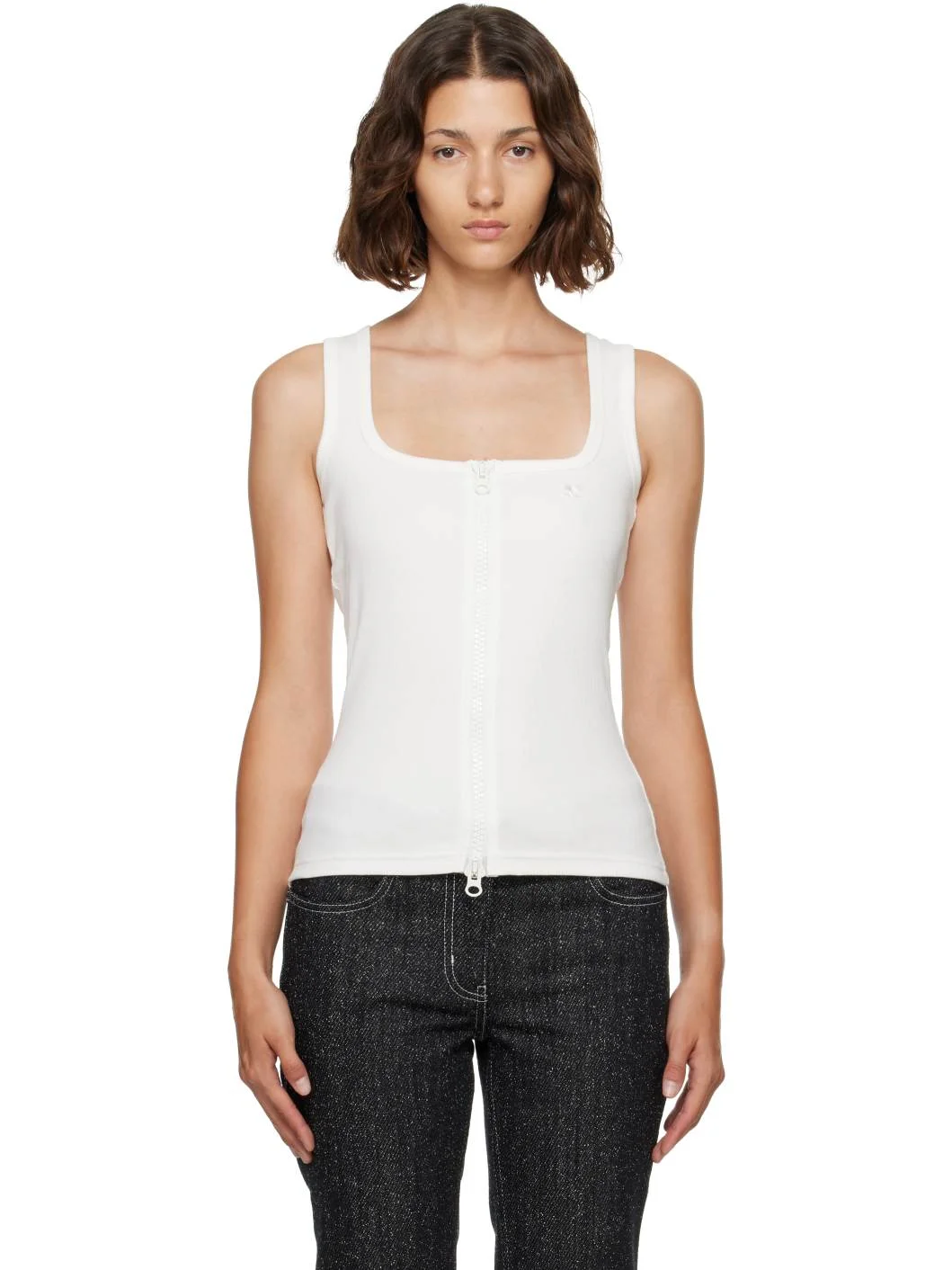 White 90's Rib Zipped Tank Top - 1
