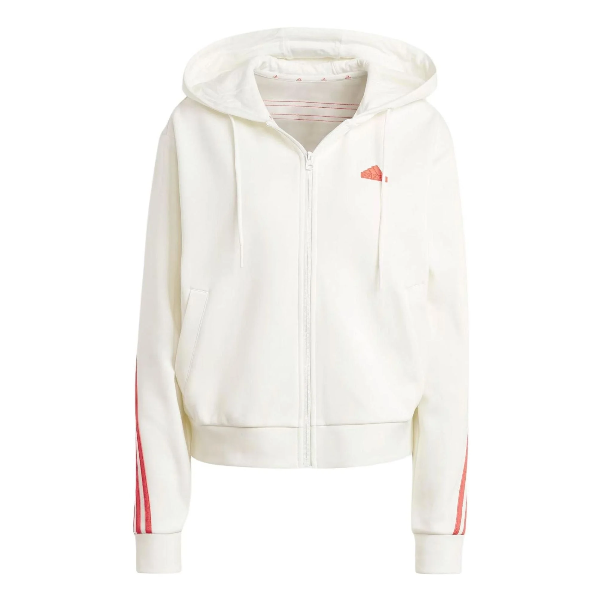 (WMNS) adidas Future Icons 3-Stripes Full Zip Hoodie 'White Bright Red' IS3679 - 1
