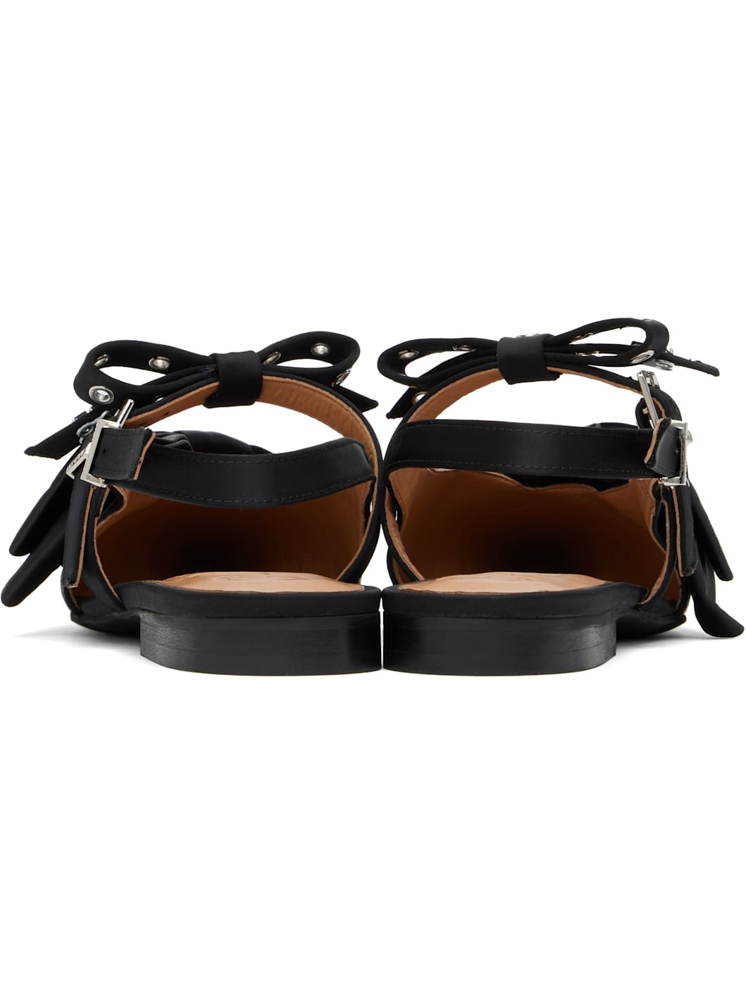 Black Big Bow Slingback Flats - 2