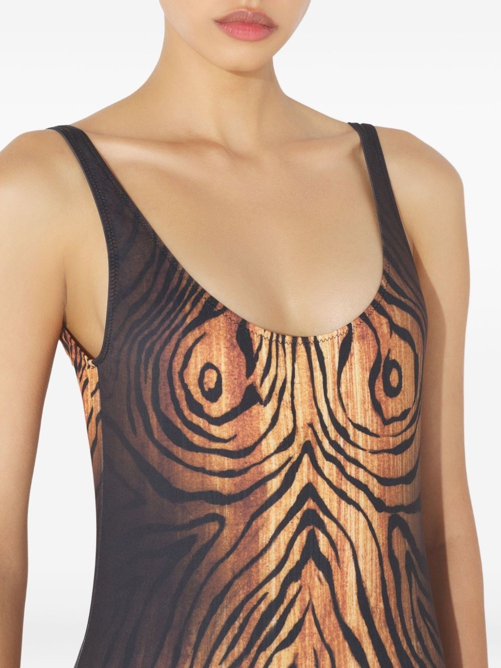 wood-print scoopneck swimsuit - 5