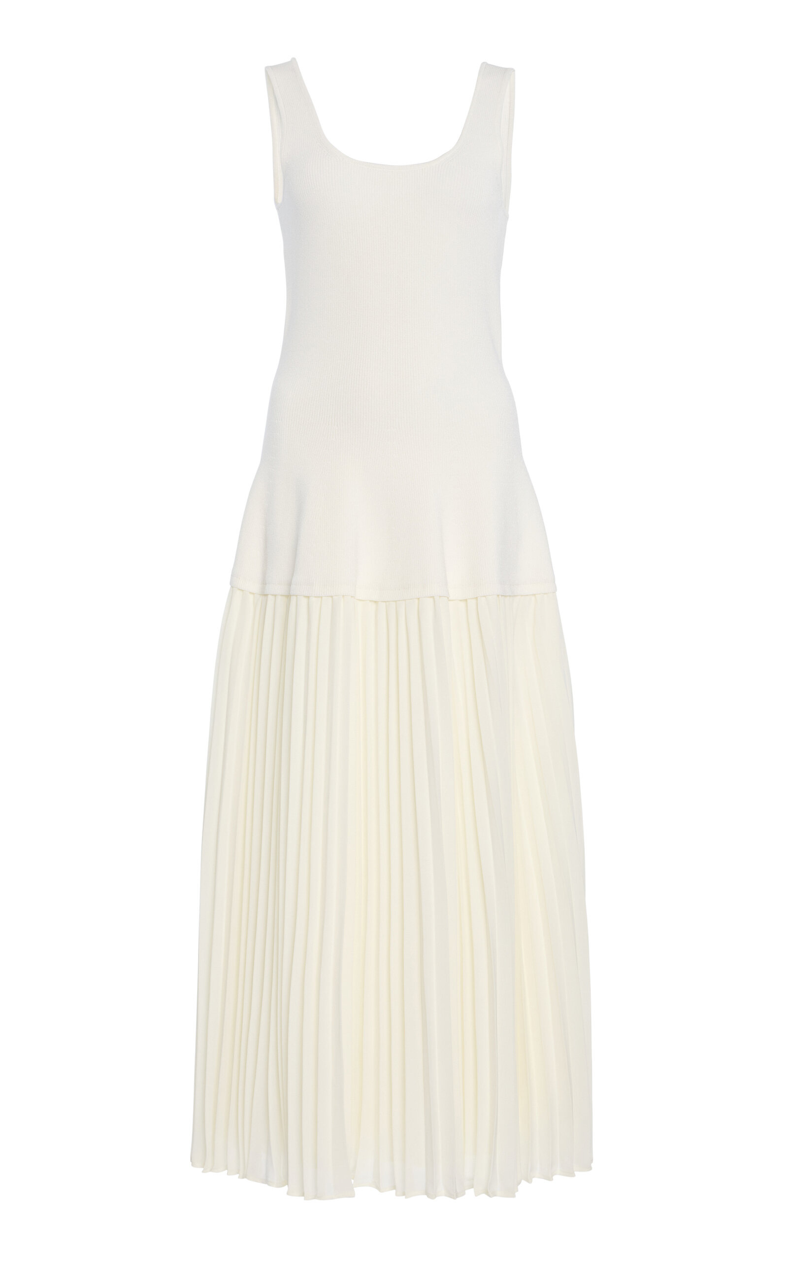 Allana Knit and Georgette Midi Dress ivory - 1