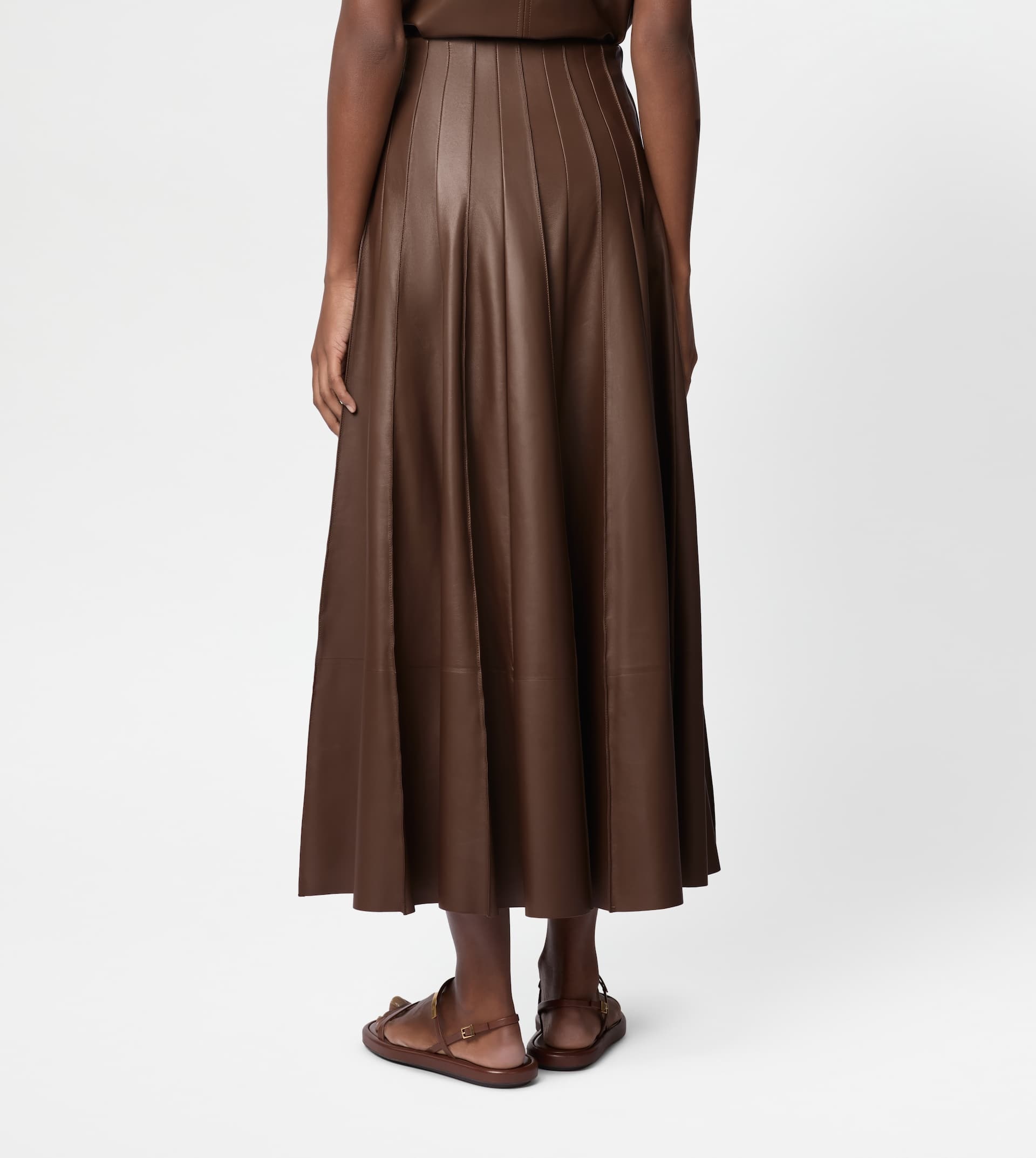 SKIRT IN PLEATED EFFECT LEATHER - BROWN - 4