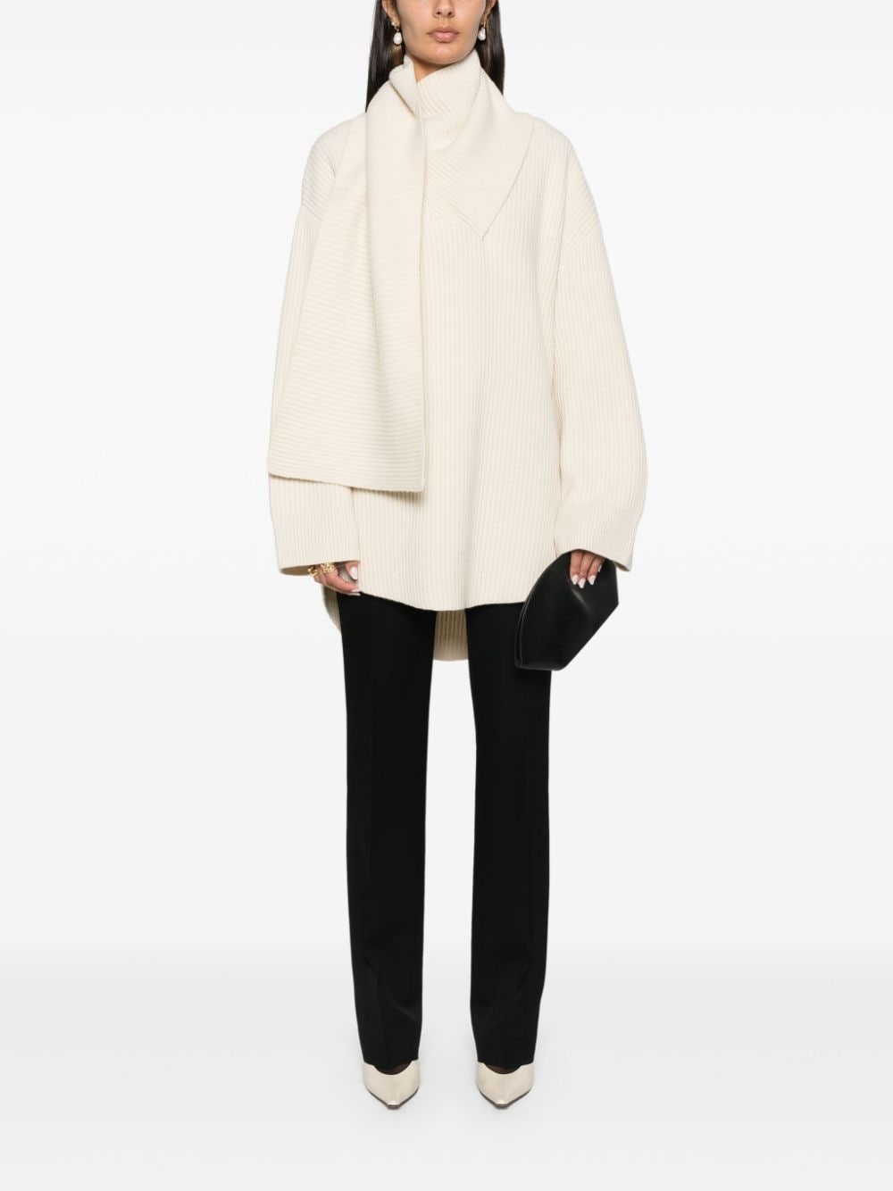 attached-scarf sweater - 2