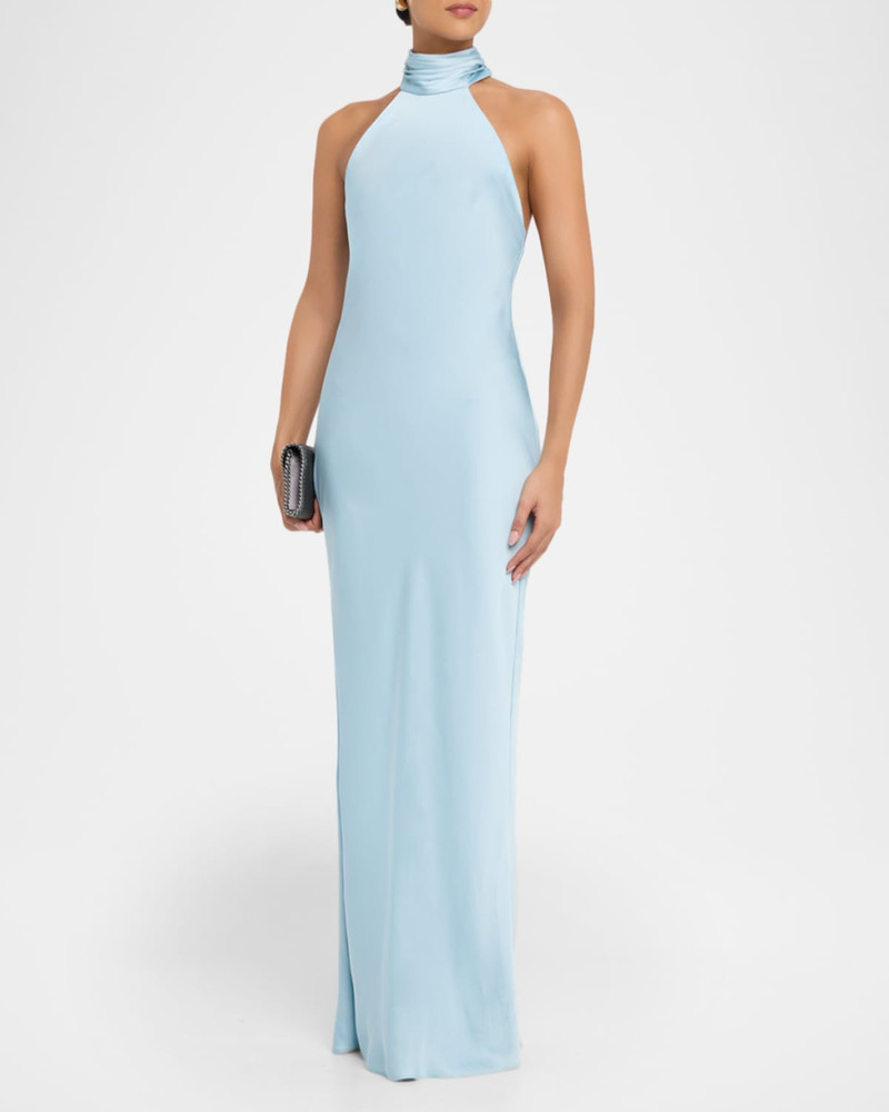 RAMY BROOK Tatiana Low-Cut Halter Column Gown outlook