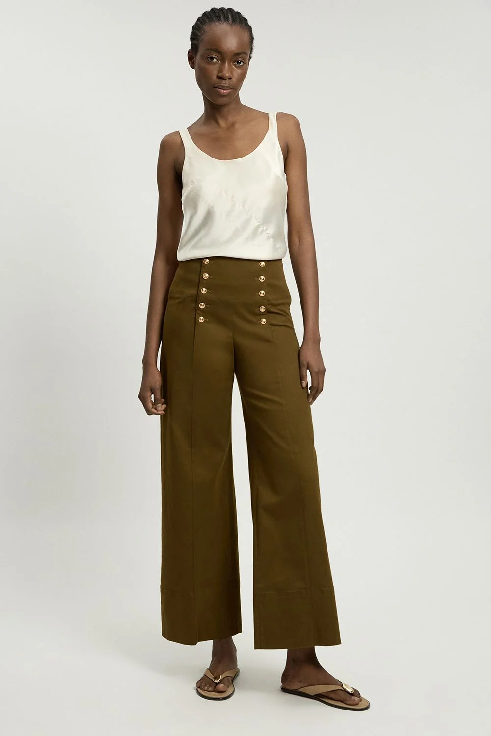 Cotton Tailored Button Detail Trousers - 1