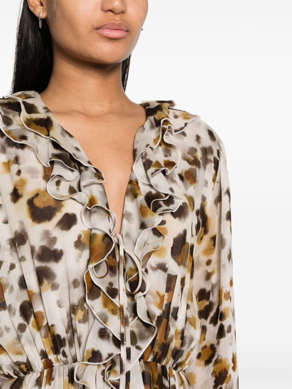 abstract-pattern print ruffle-detailing dress - 5