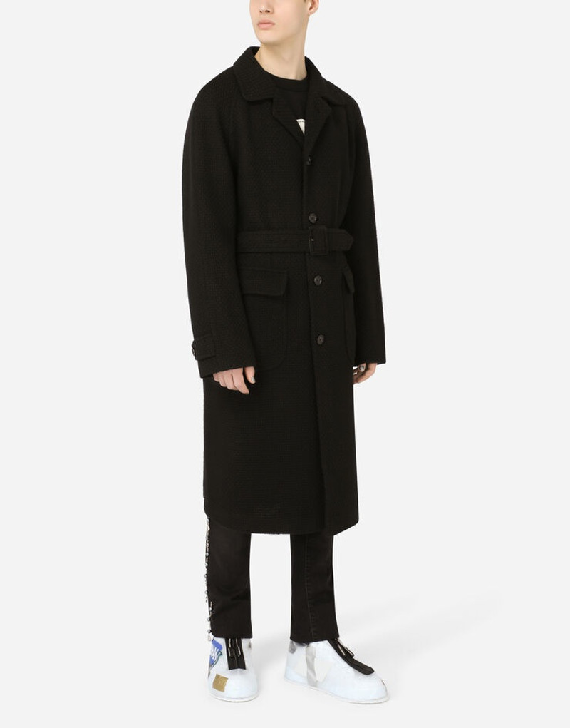 Single-breasted coat with jersey belt 4