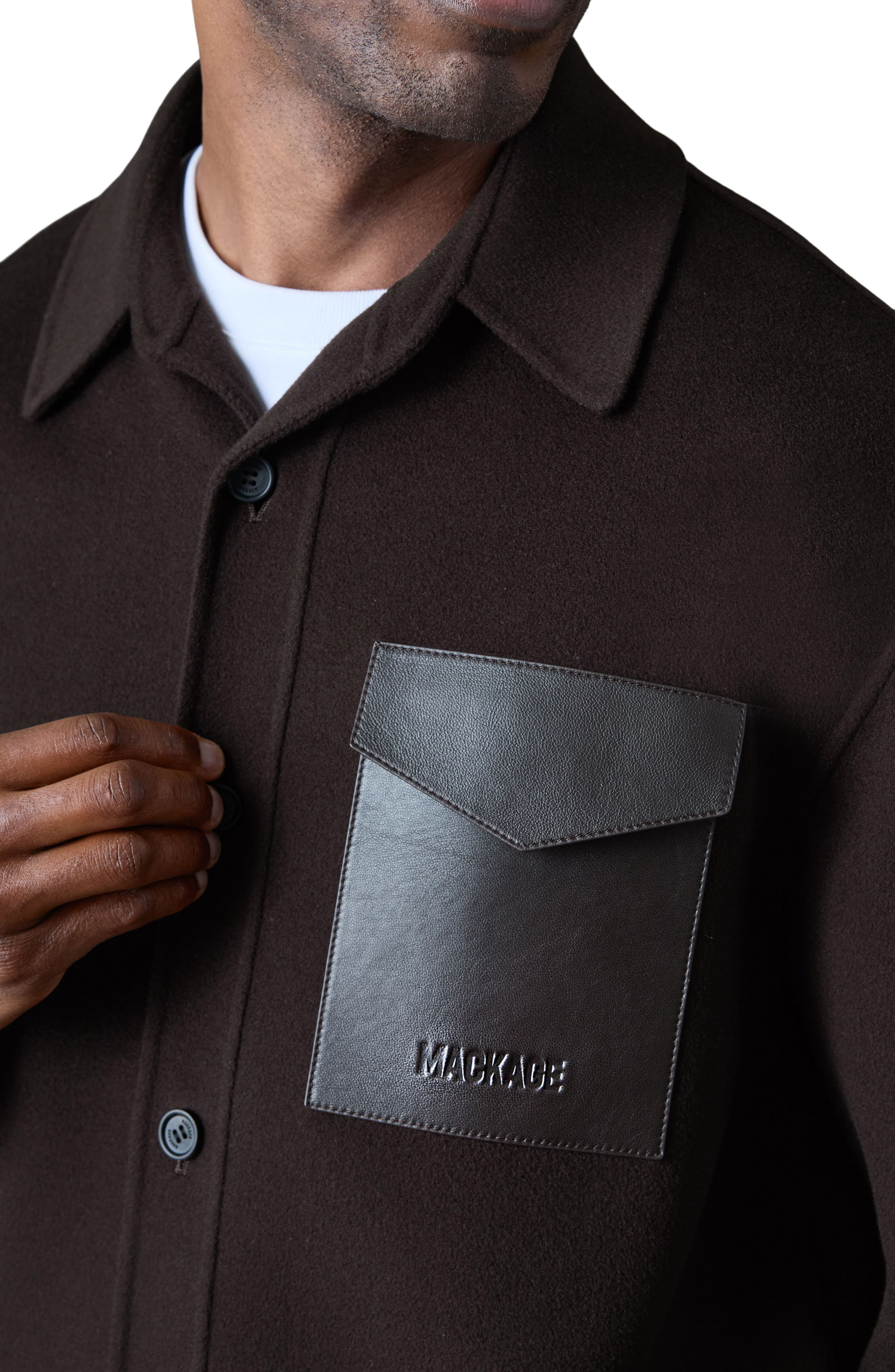 Mackage Emmanuel Double Face Wool Overshirt in Coffee at Nordstrom - 4