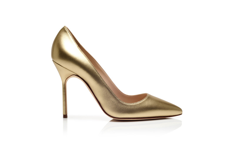 Gold Nappa Leather Pointed Toe Pumps - 1