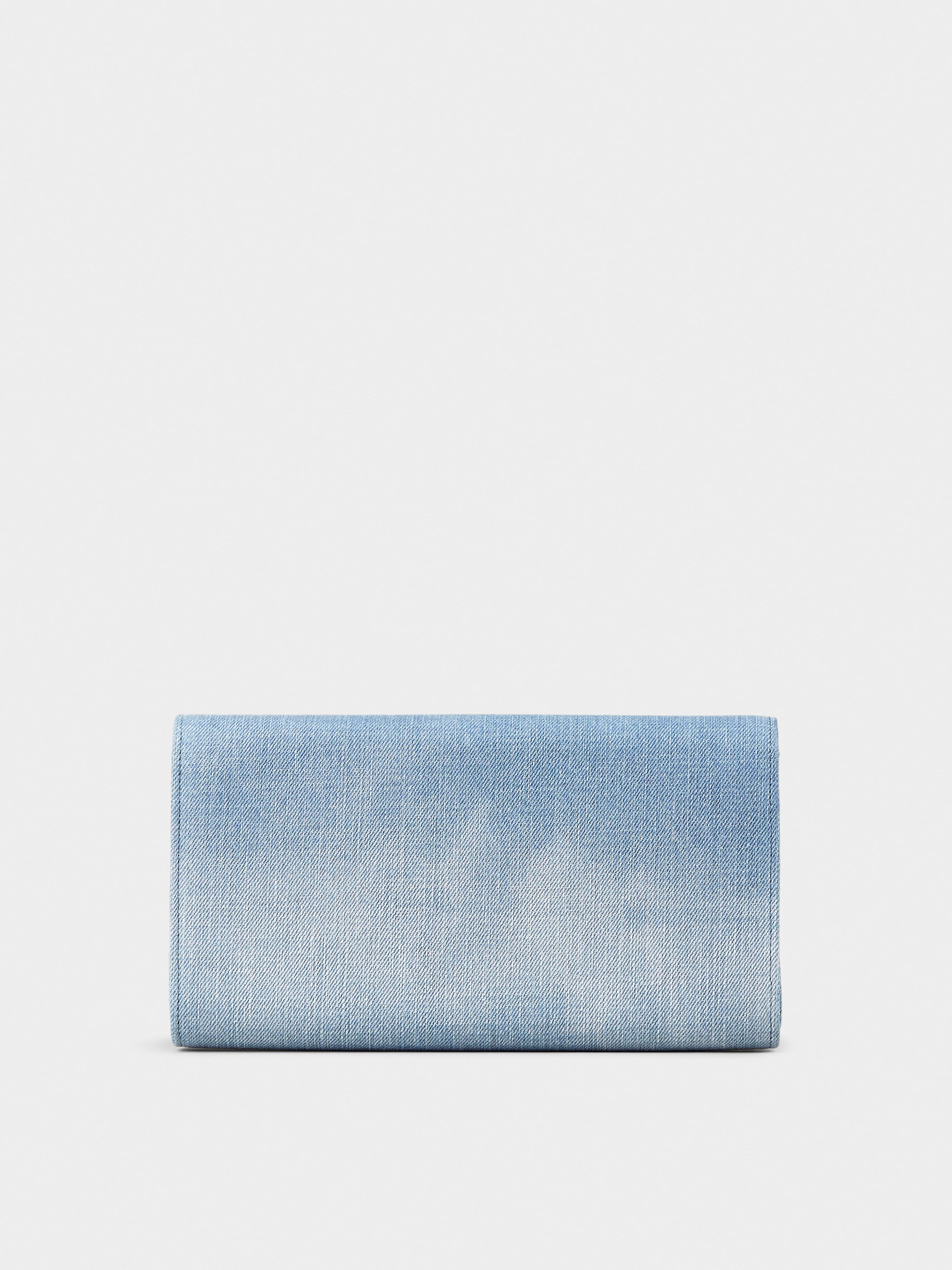 Flower Strass Pearl Buckle Clutch Bag in Denim - 5