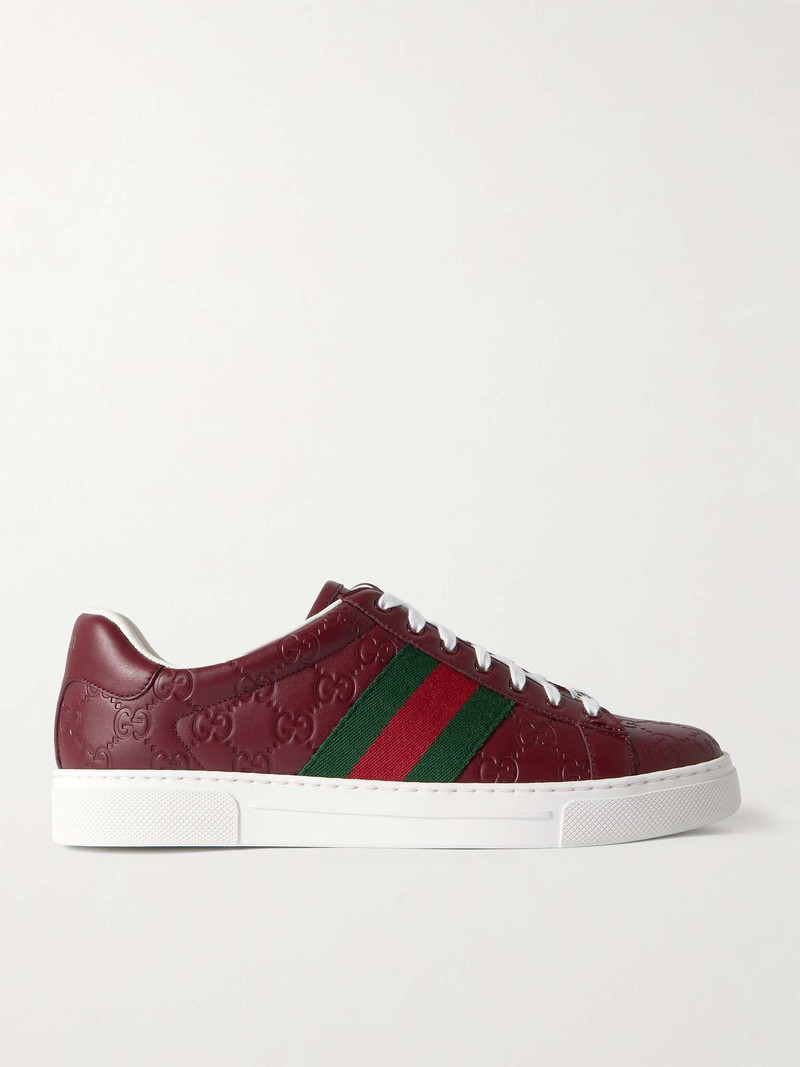Ace Webbing-Trimmed Logo-Debossed Leather Sneakers - 1