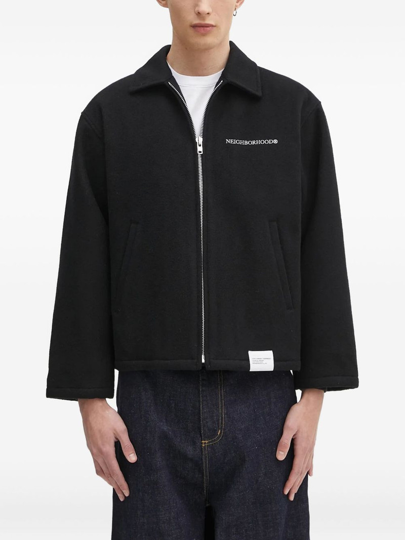 Melton logo-emblem zip-up shirt jacket 1