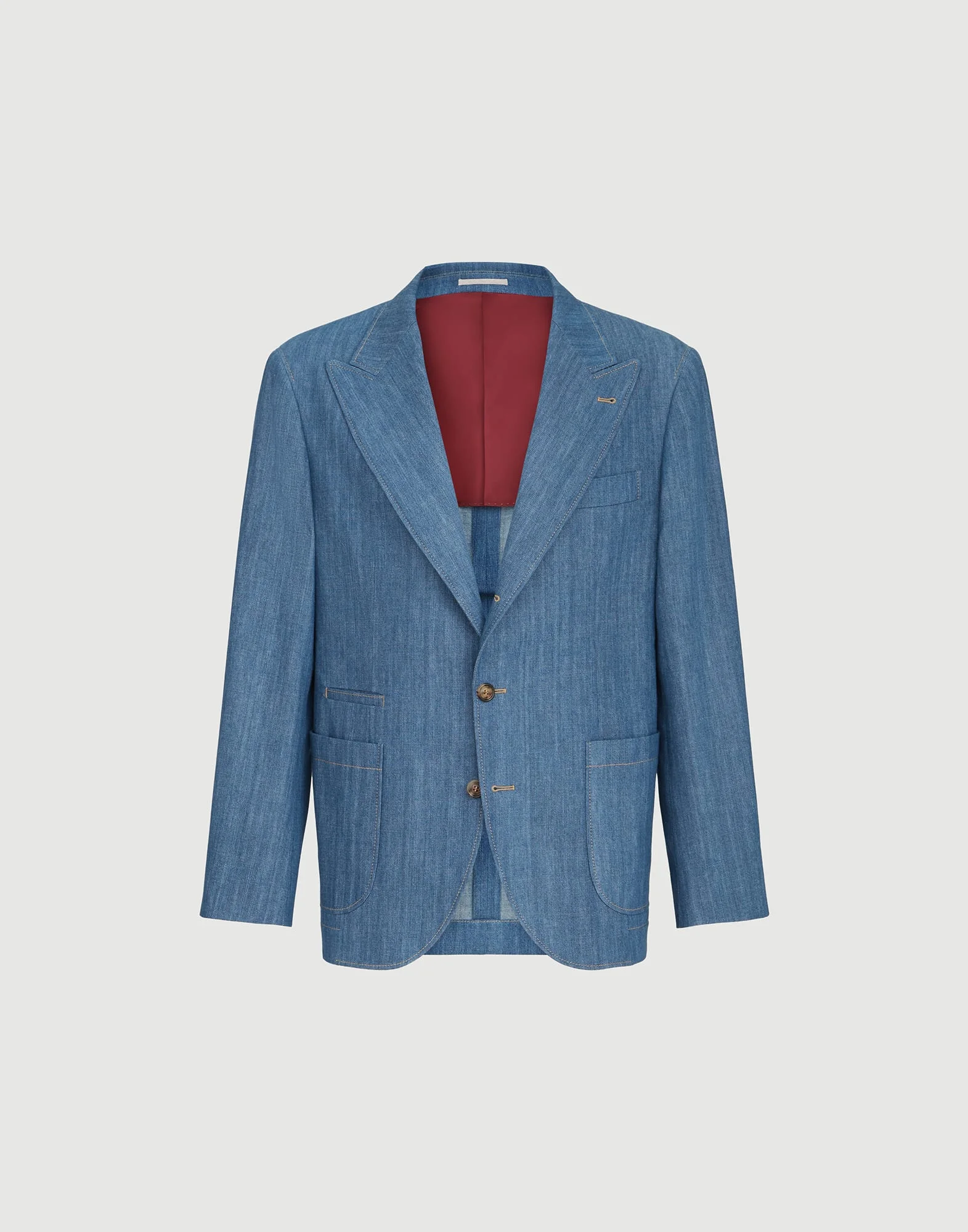 Lightweight denim deconstructed peak-lapel blazer with patch pockets - 1