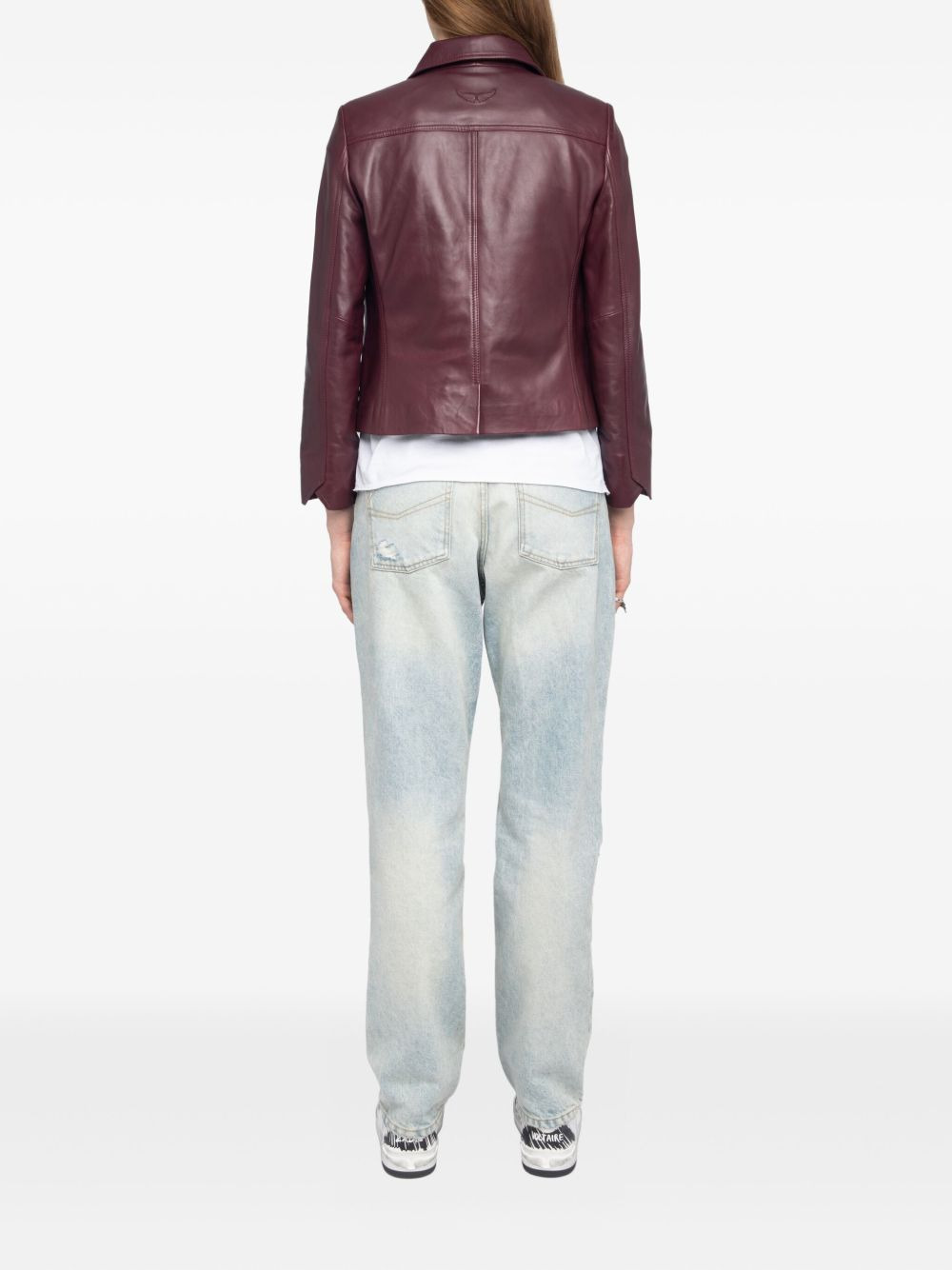 button-fastening flap-pocket leather jacket - 3