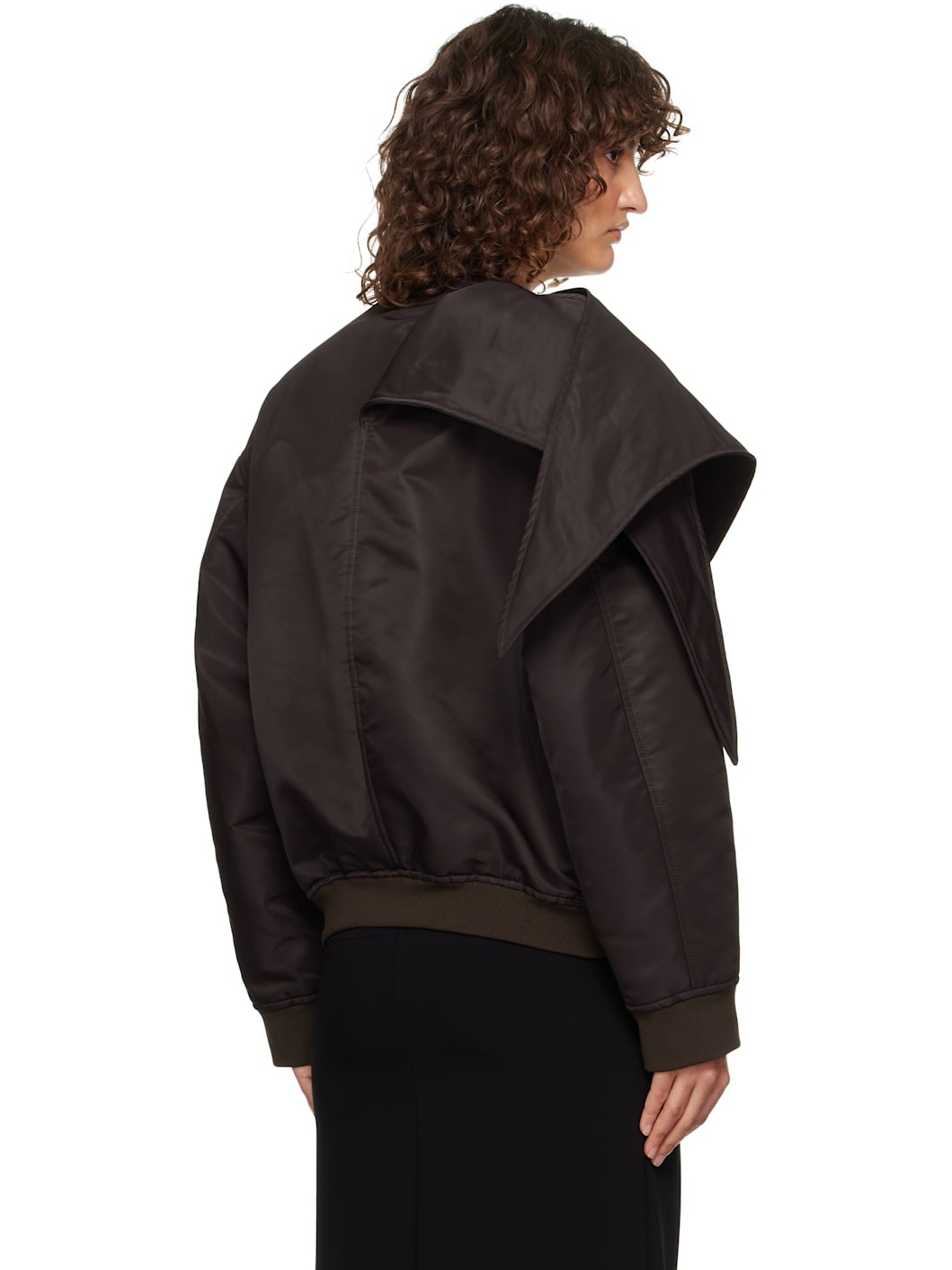 Brown Bow Collar Bomber Jacket - 3