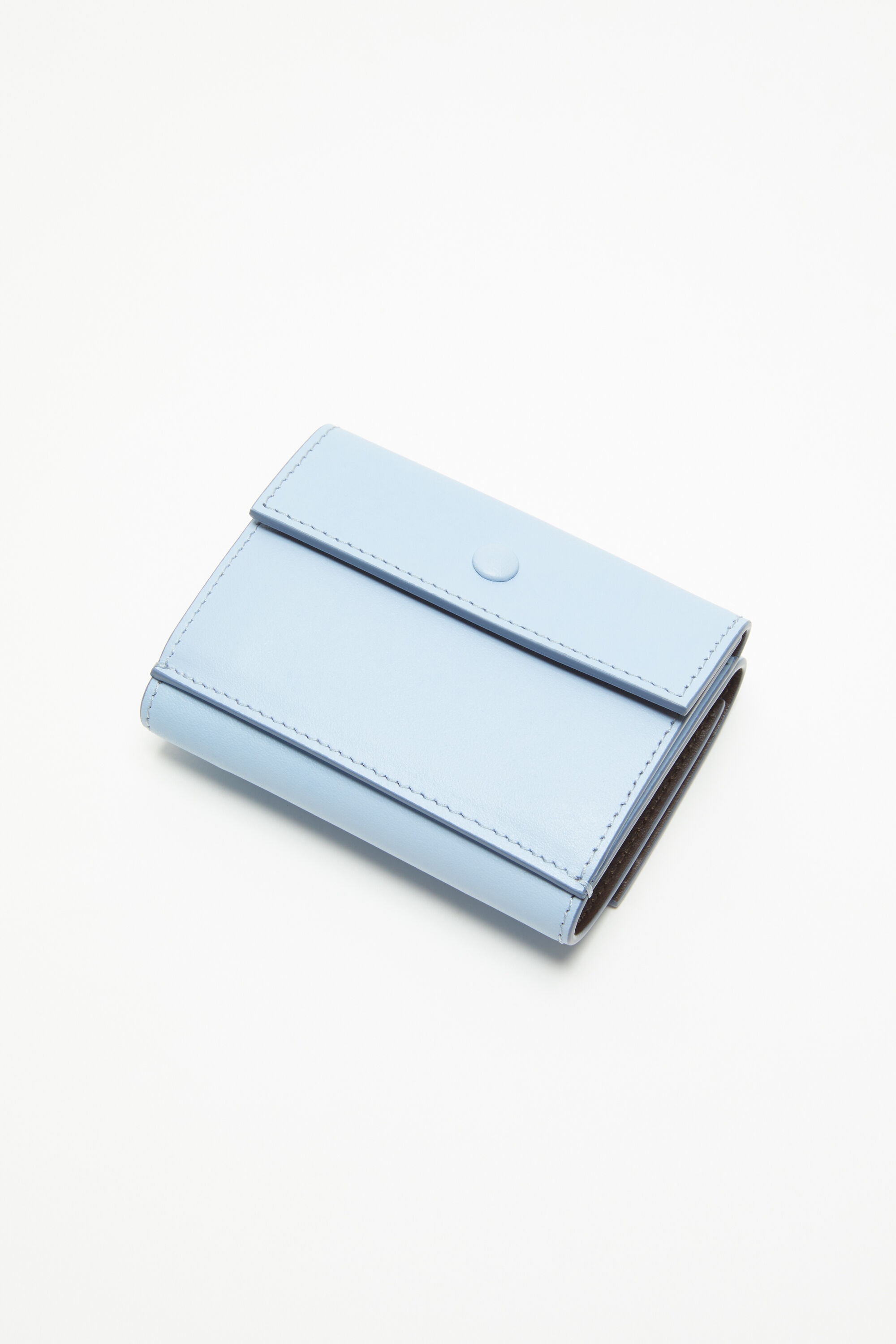 Trifold leather wallet - Baby blue/brown - 4