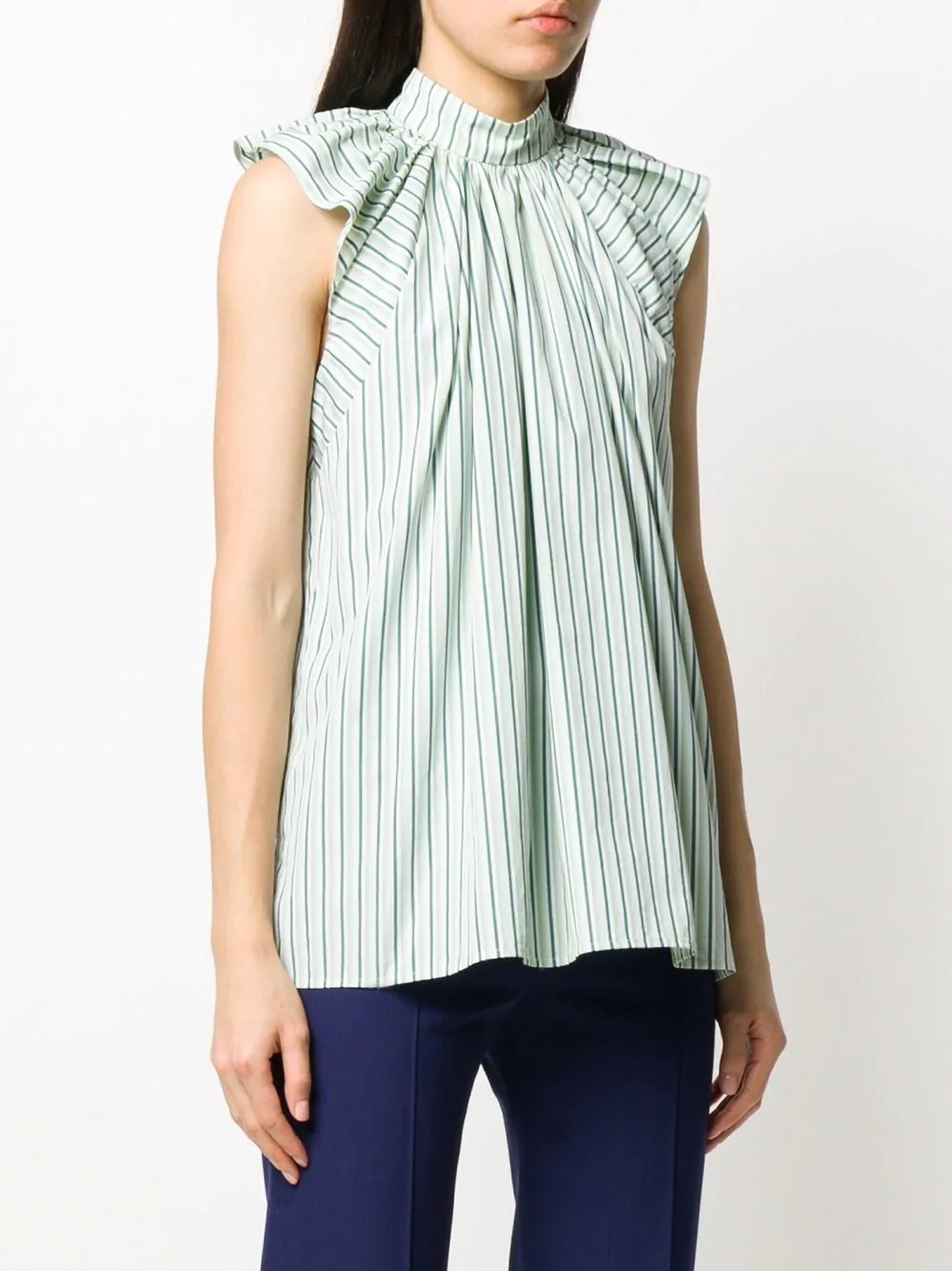 ruched shoulder striped blouse - 3