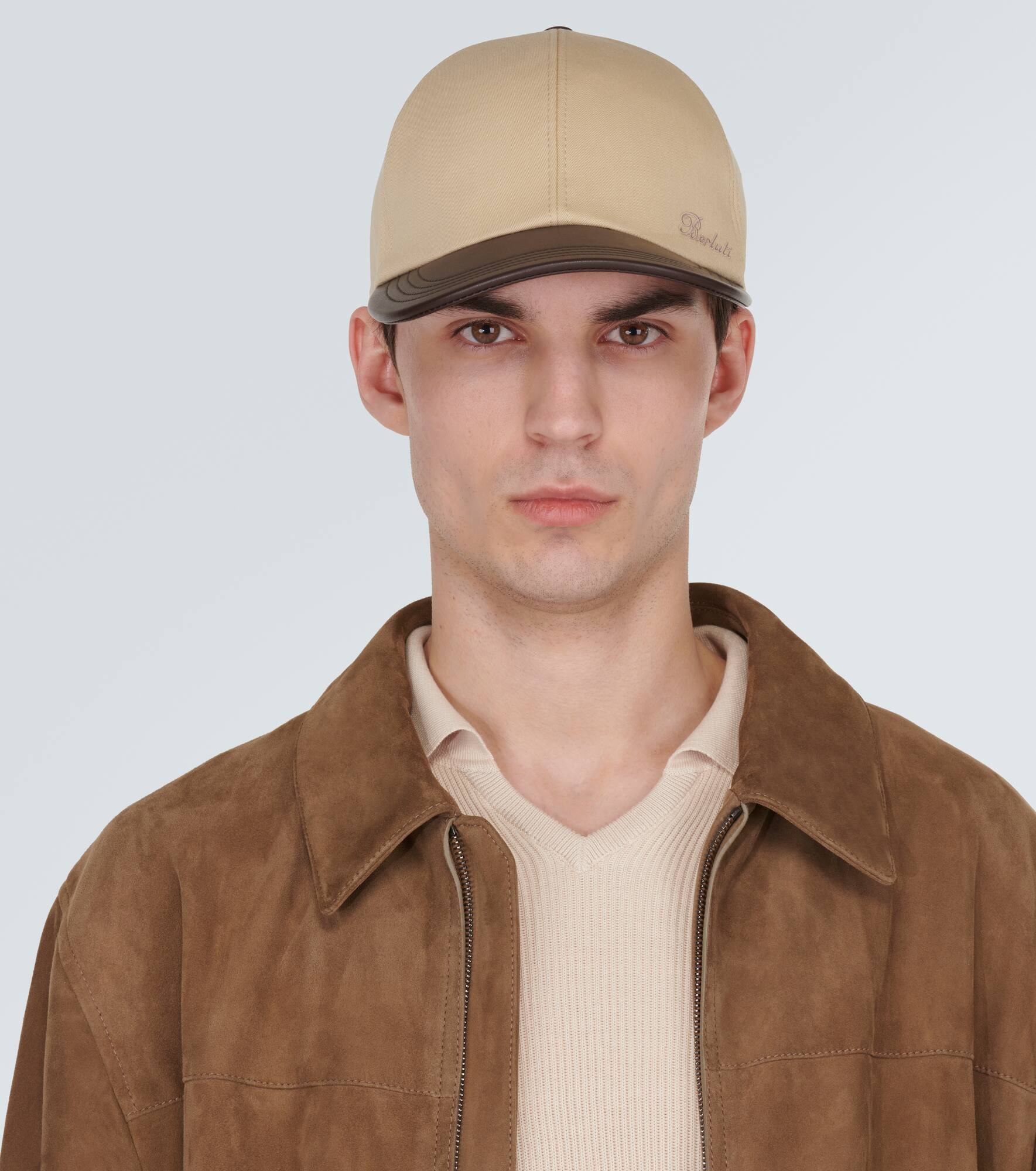 Leather-trimmed cotton baseball cap - 2
