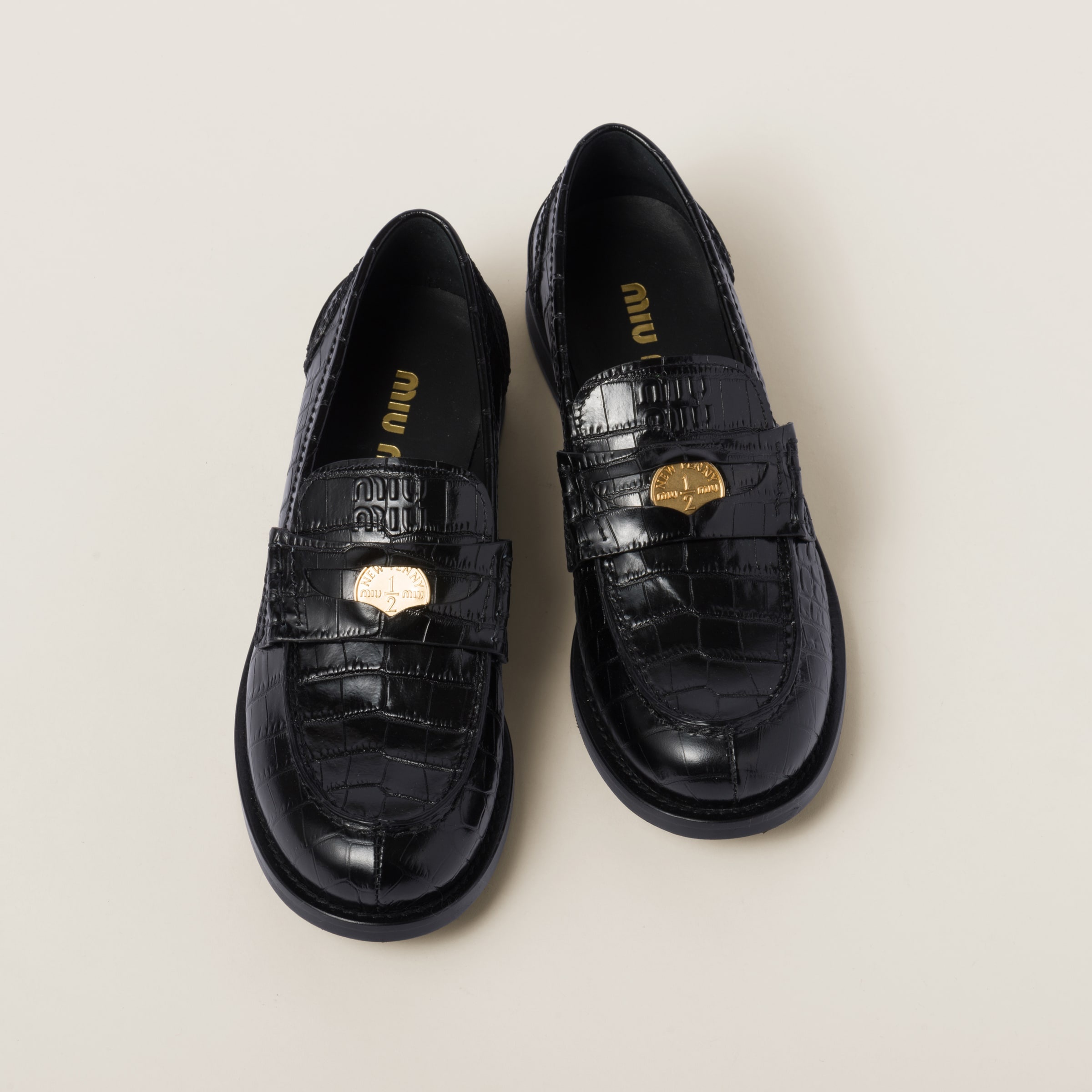 Croco-print leather penny loafers - 4