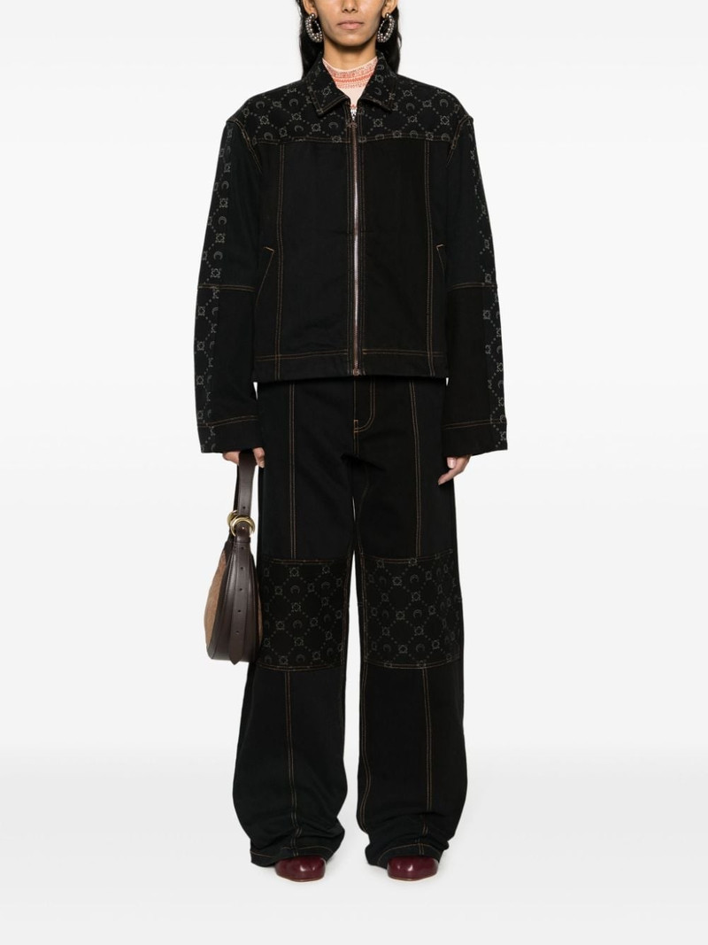 Marine Serre crescent moon-print zip-up denim jacket outlook