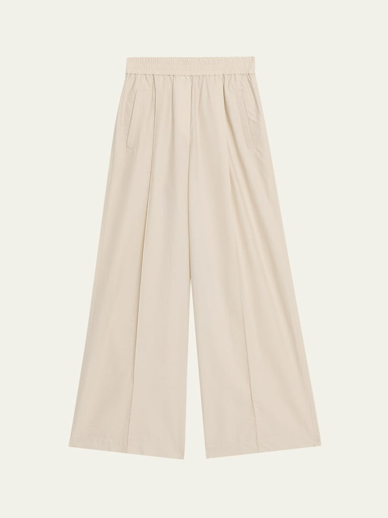 Techno Cotton Pleat Wide-Leg Pull-On Track Pants 1