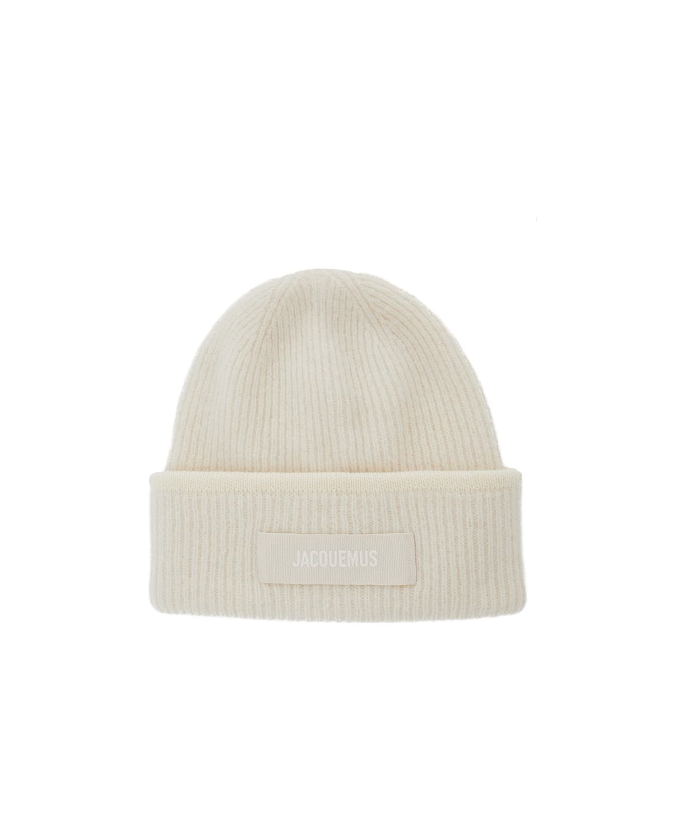 'le Berret Gros Grain' White Beanie With Logo Patch On The Front And Ribbed Knit In Wool Blend Woman - 1