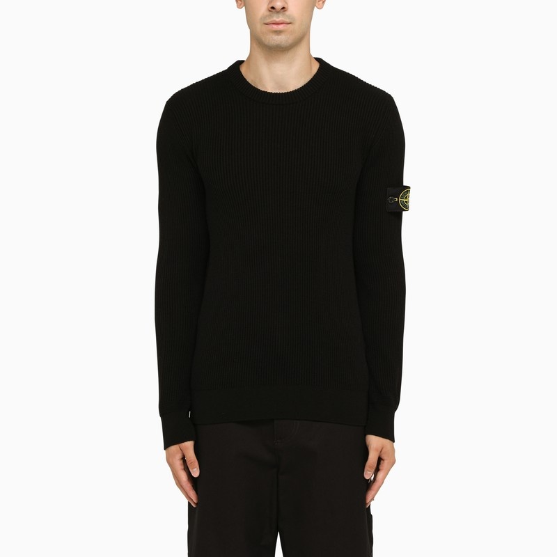 Black virgin wool crew-neck sweater - 1