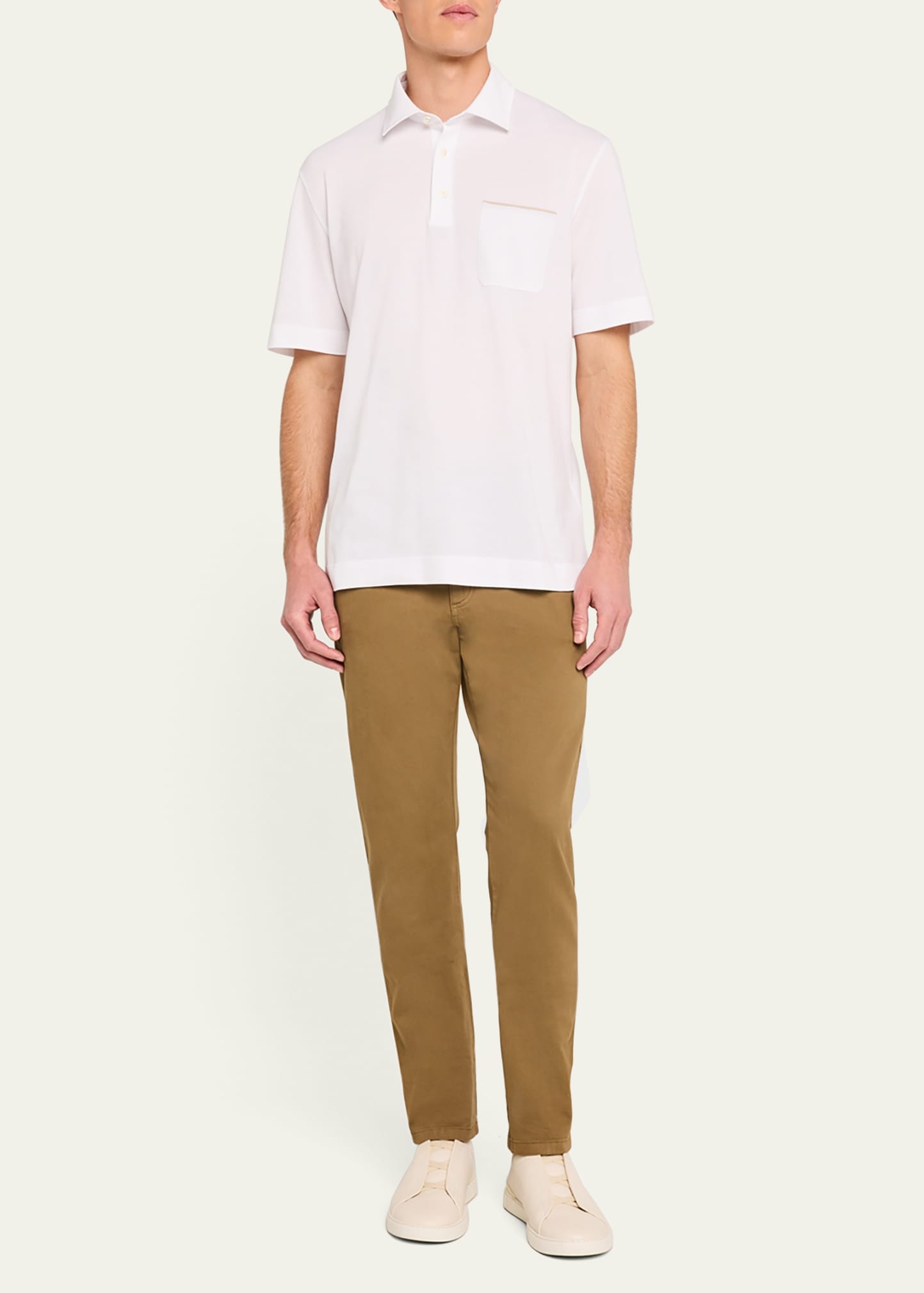 Men's Pique Polo Shirt with Leather-Trim Pocket - 2