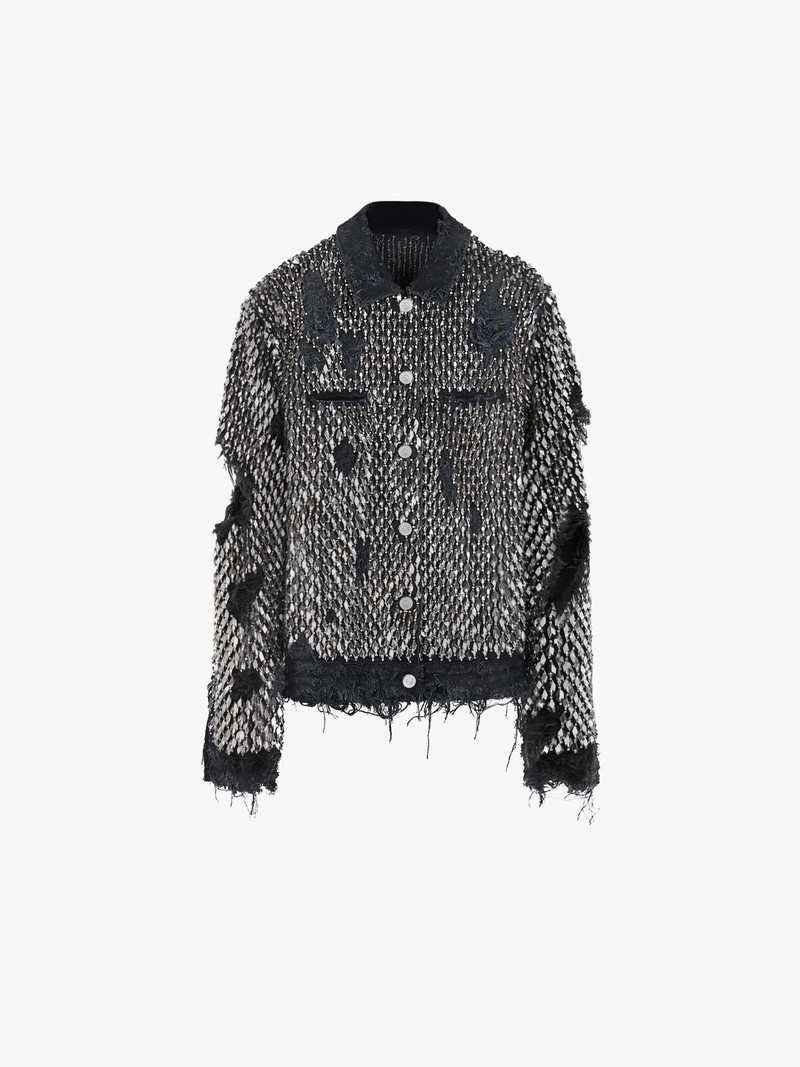 JACKET IN CRYTALS EMBROIDERED DESTROYED DENIM 1