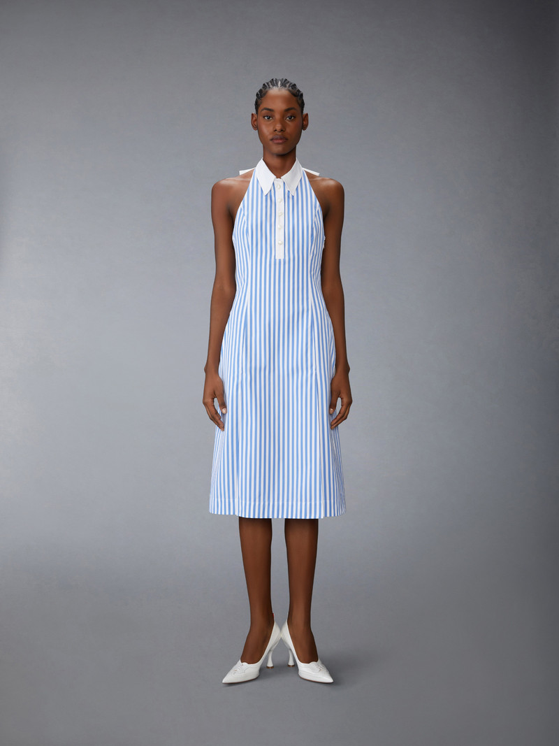 Thom Browne AWNING STRIPED POPLIN POLO HALTER DRESS outlook