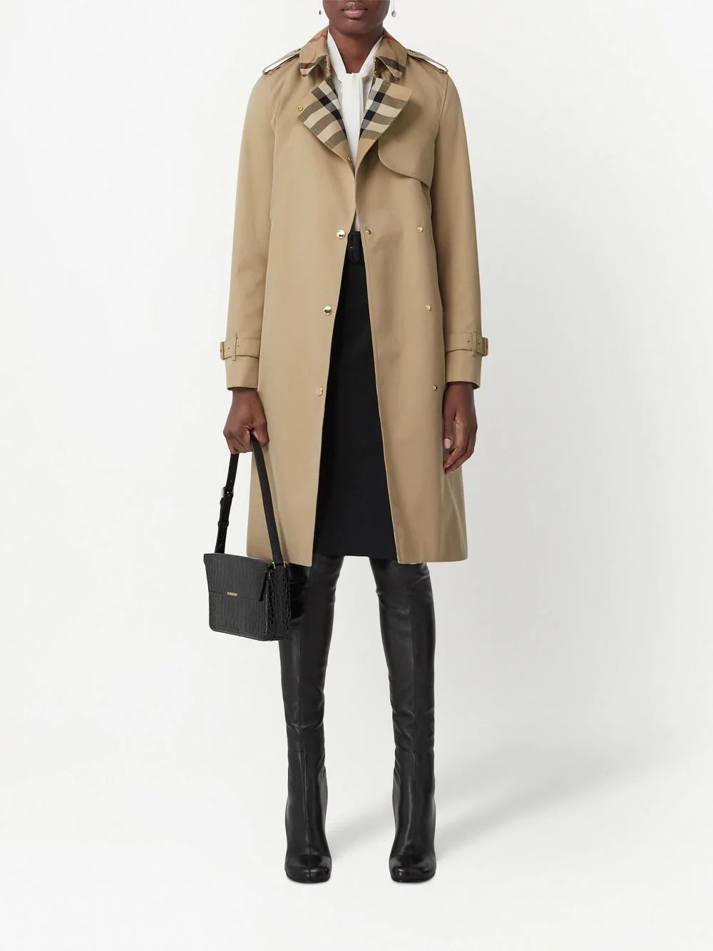 Exaggerated check-panel trench coat - 2