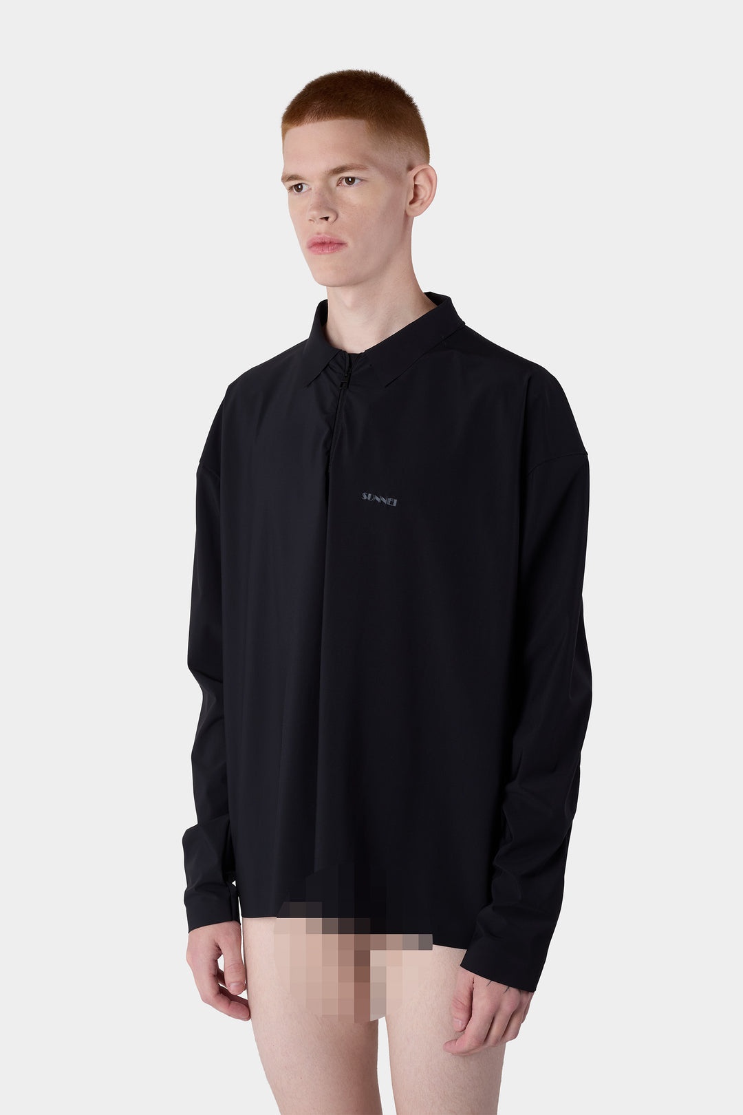 ZIPPED LONGSLEEVE POLO / black - 3