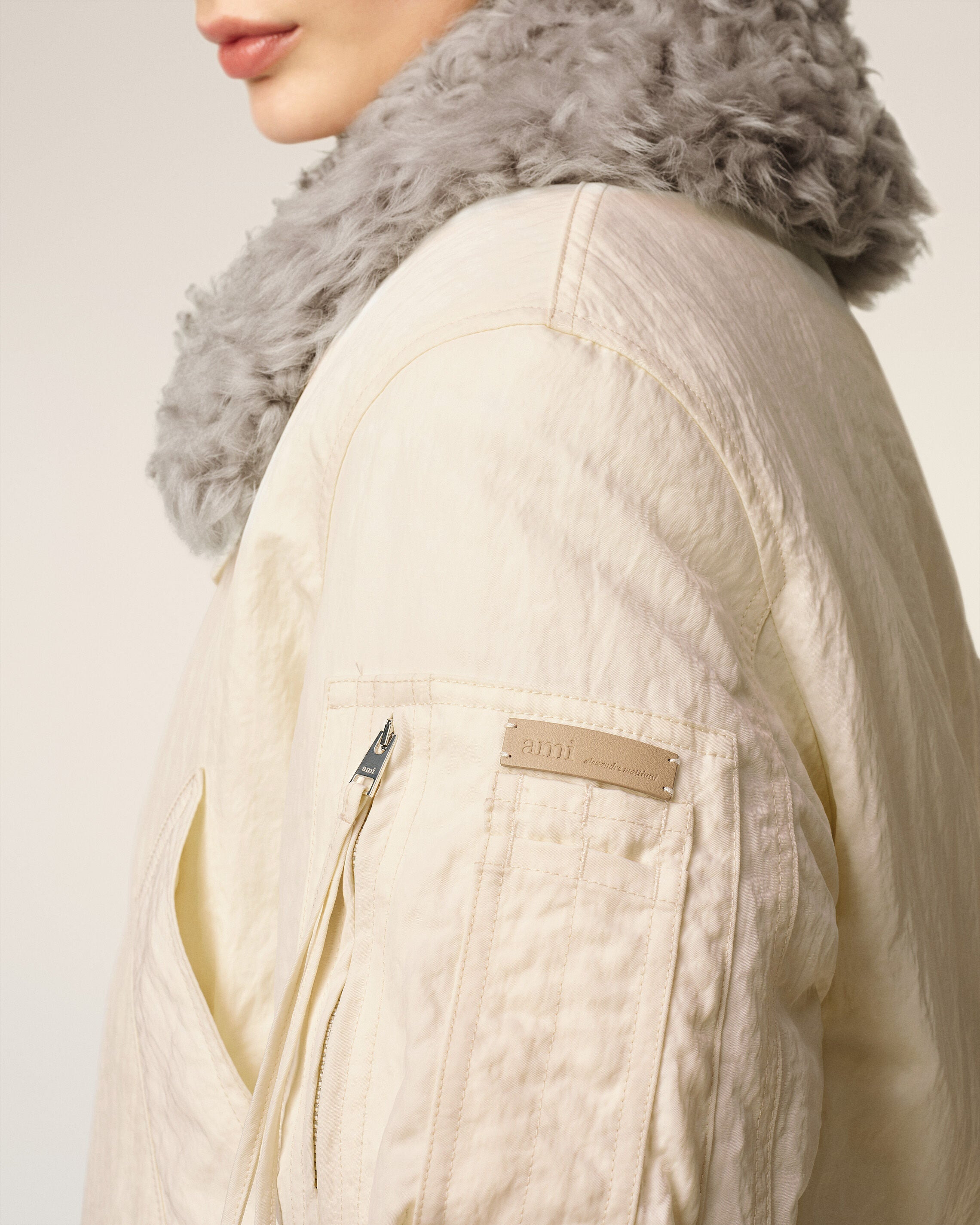 WHITE NYLON PADDED BOMBER - 4